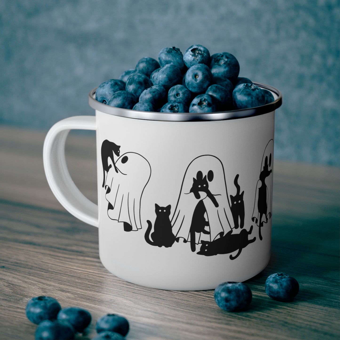 Ghost and cats Halloween mug, Cat halloween Enamel Camping Mug, Spooky Season coffee mug, Ghost Cat tea cup, Black Cats mug, cat lover gift