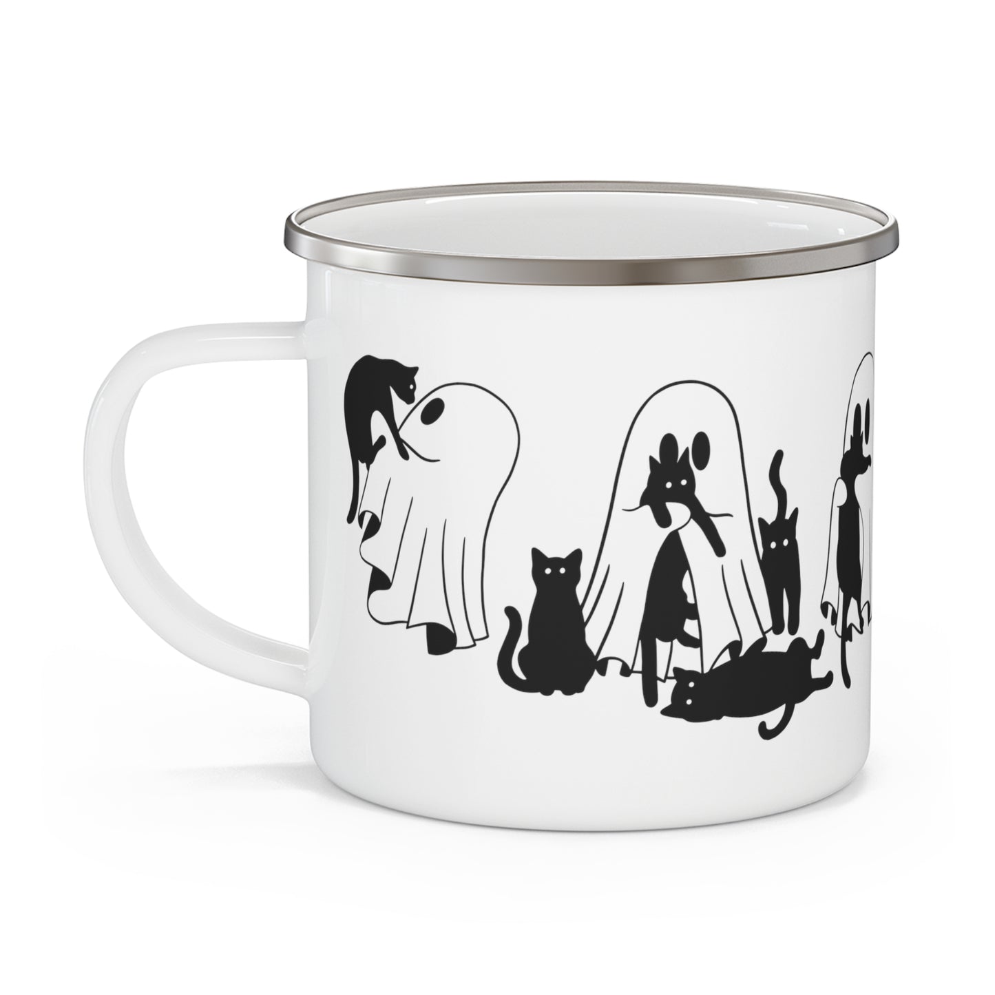 Ghost and Cats Halloween Enamel Camping Mug