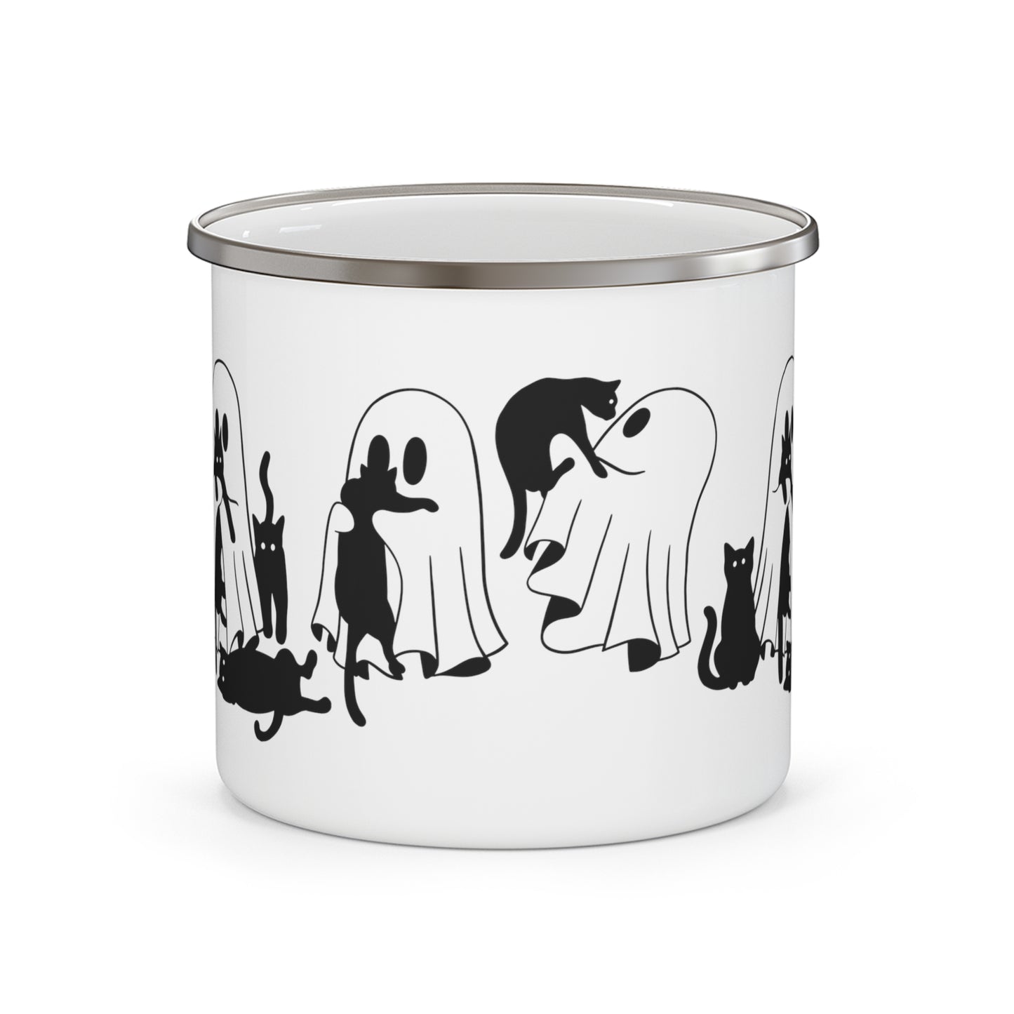 Ghost and Cats Halloween Enamel Camping Mug