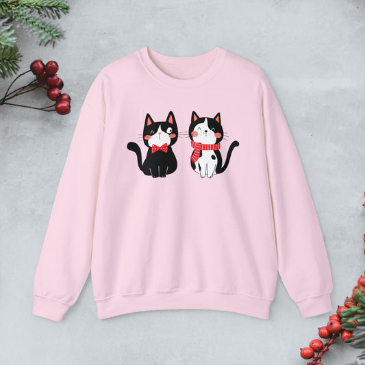 Cute cats duo Christmas Sweatshirt, Kawaii cats xmas Pullover, Funny cat Merry Christmas crewneck sweater, cat cozy jumper, cat lover gift