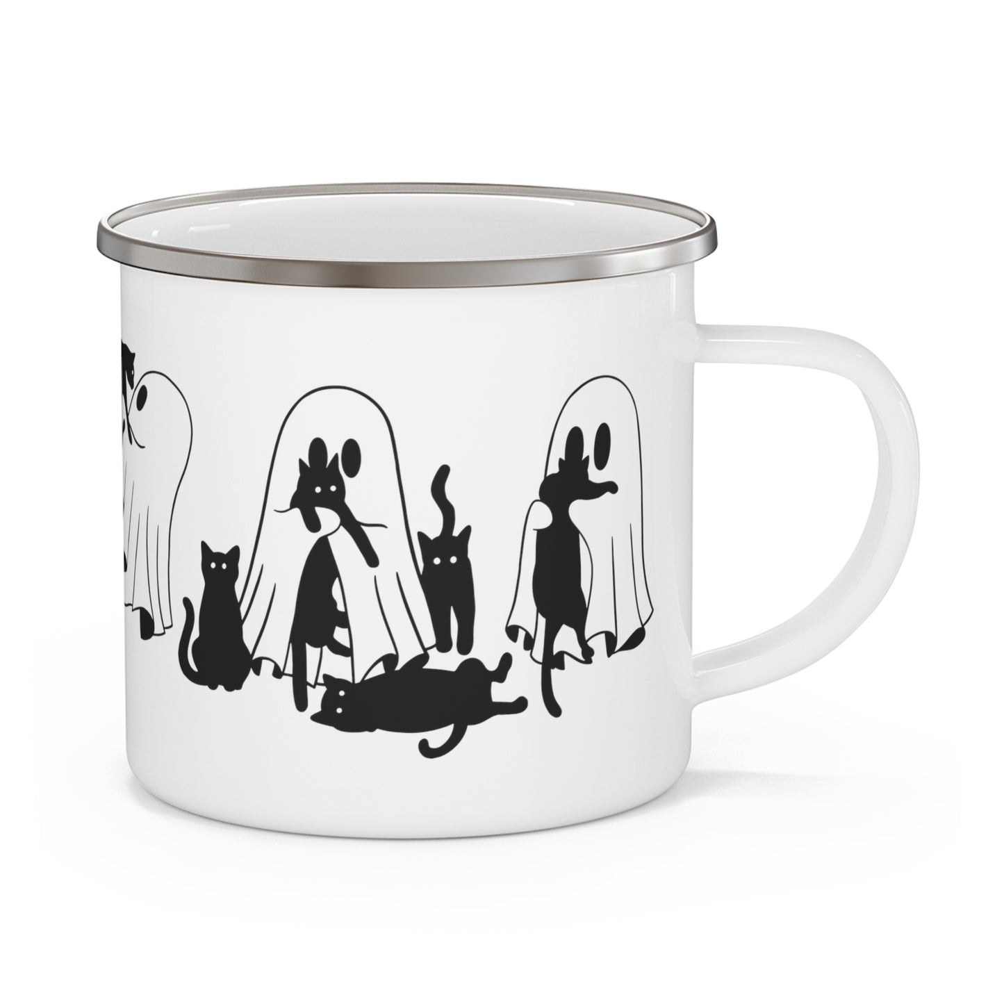 Ghost and Cats Halloween Enamel Camping Mug
