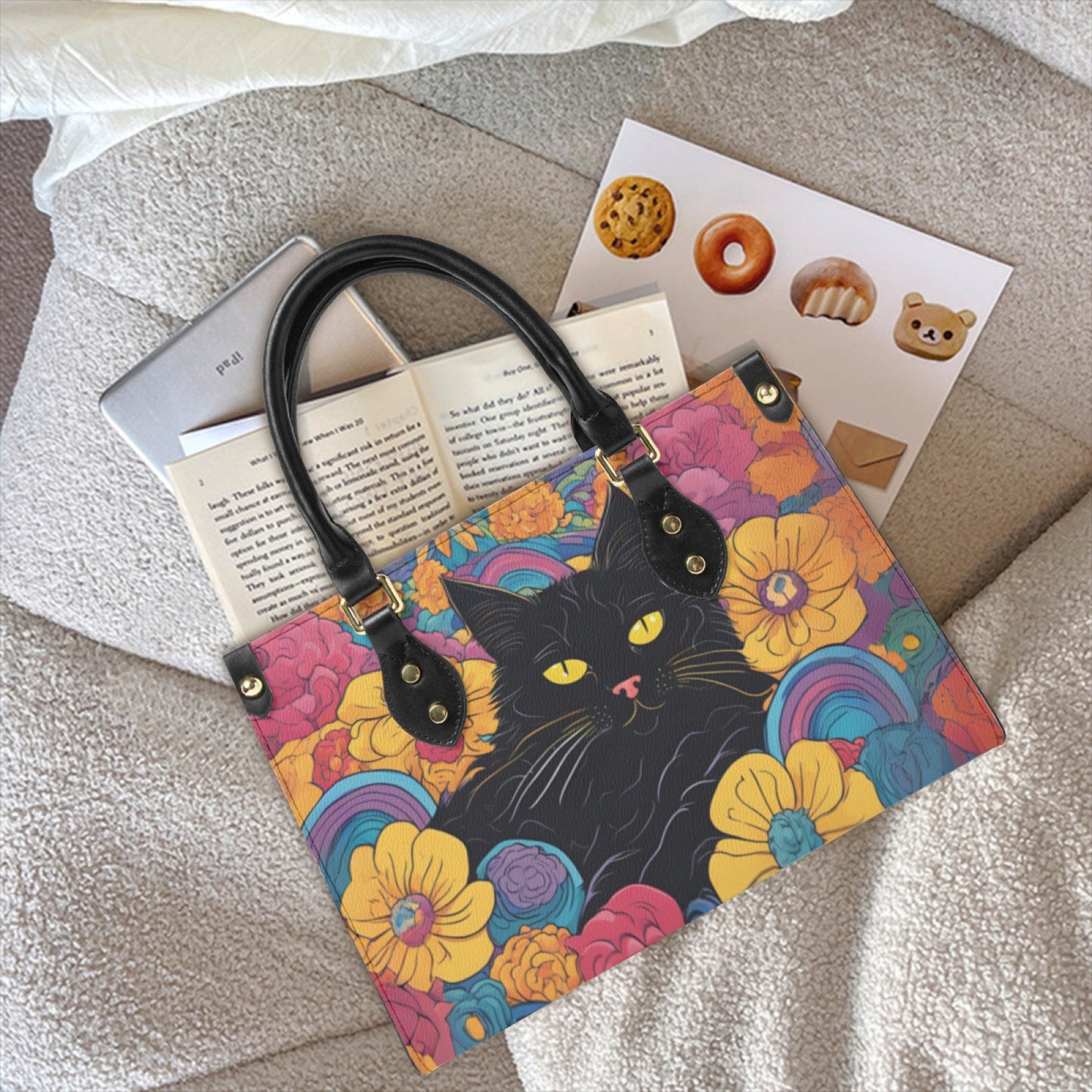 Floral Black Cat Handbag