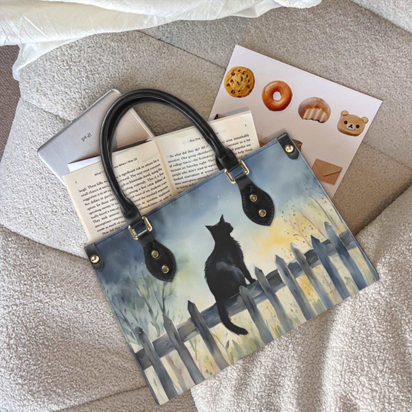 Whimsical Night Black Cat Handbag