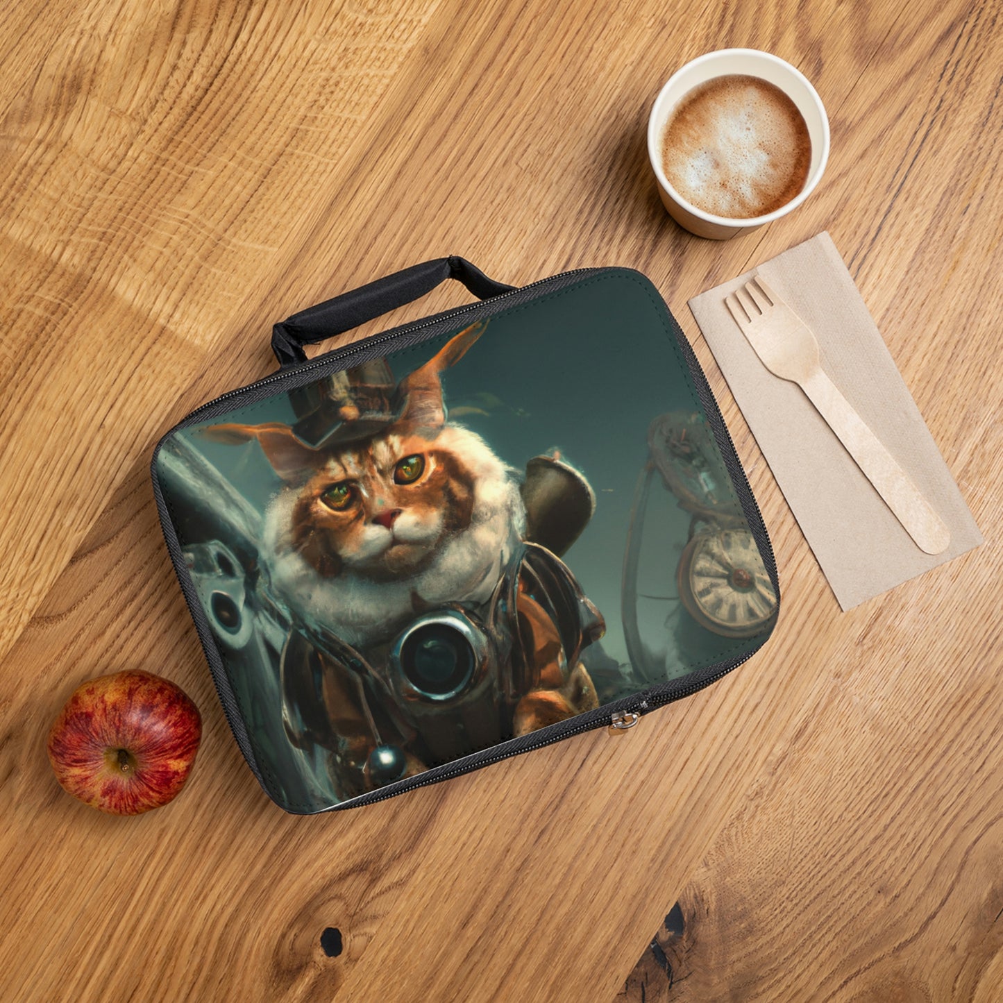 Steampunk Maine Coon cat Lunch Bag | vintage picnic bag | victorian lunch tote