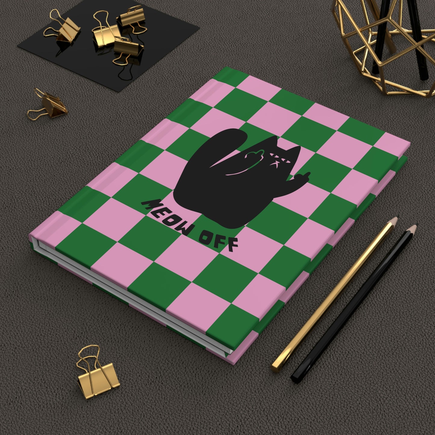 Checkered Funny cat Hardcover Journal Matte, back to school, Black Cat middle finger notebook, stationary, cat lover gift, cat mom journal