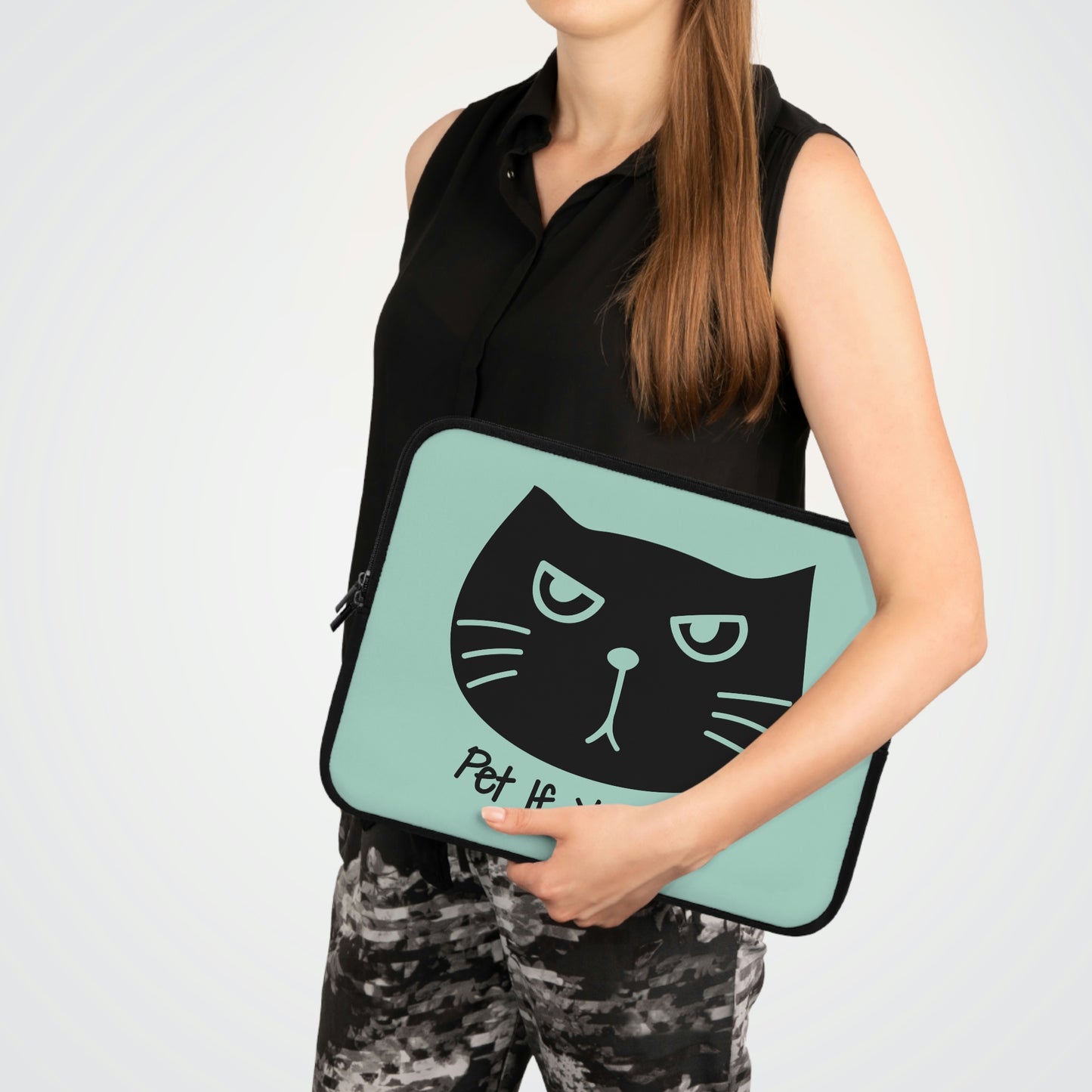 Black cat says Pet if you can Laptop Sleeve