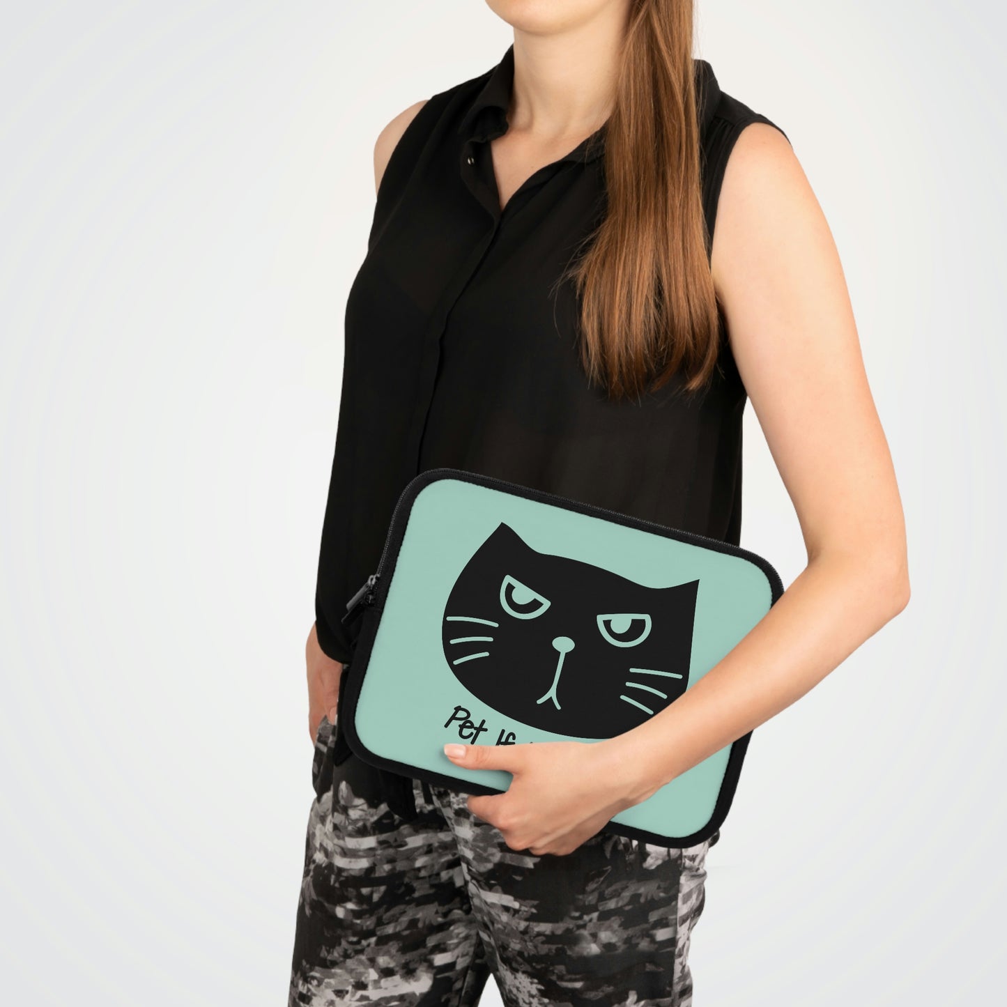 Black cat says Pet if you can Laptop Sleeve