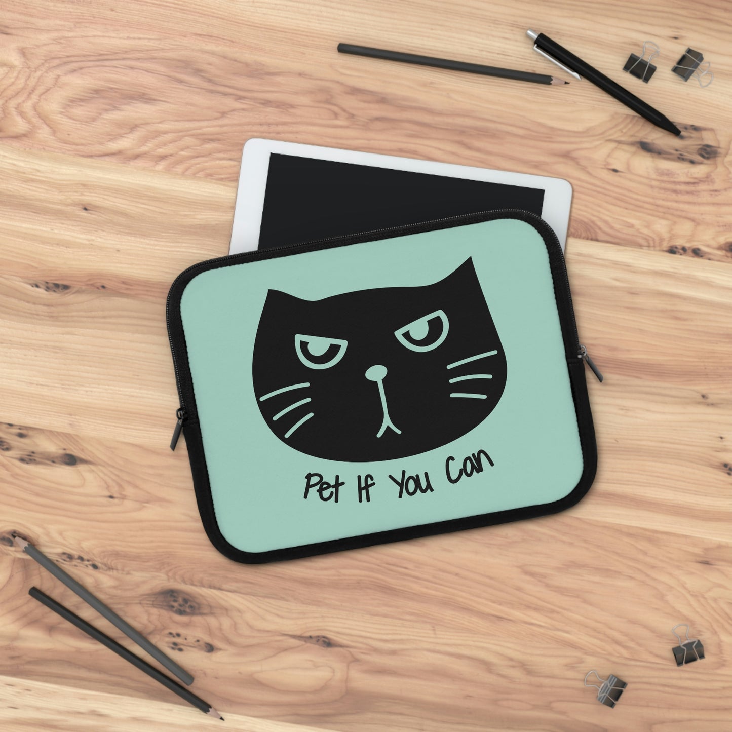 Black cat says Pet if you can Laptop Sleeve