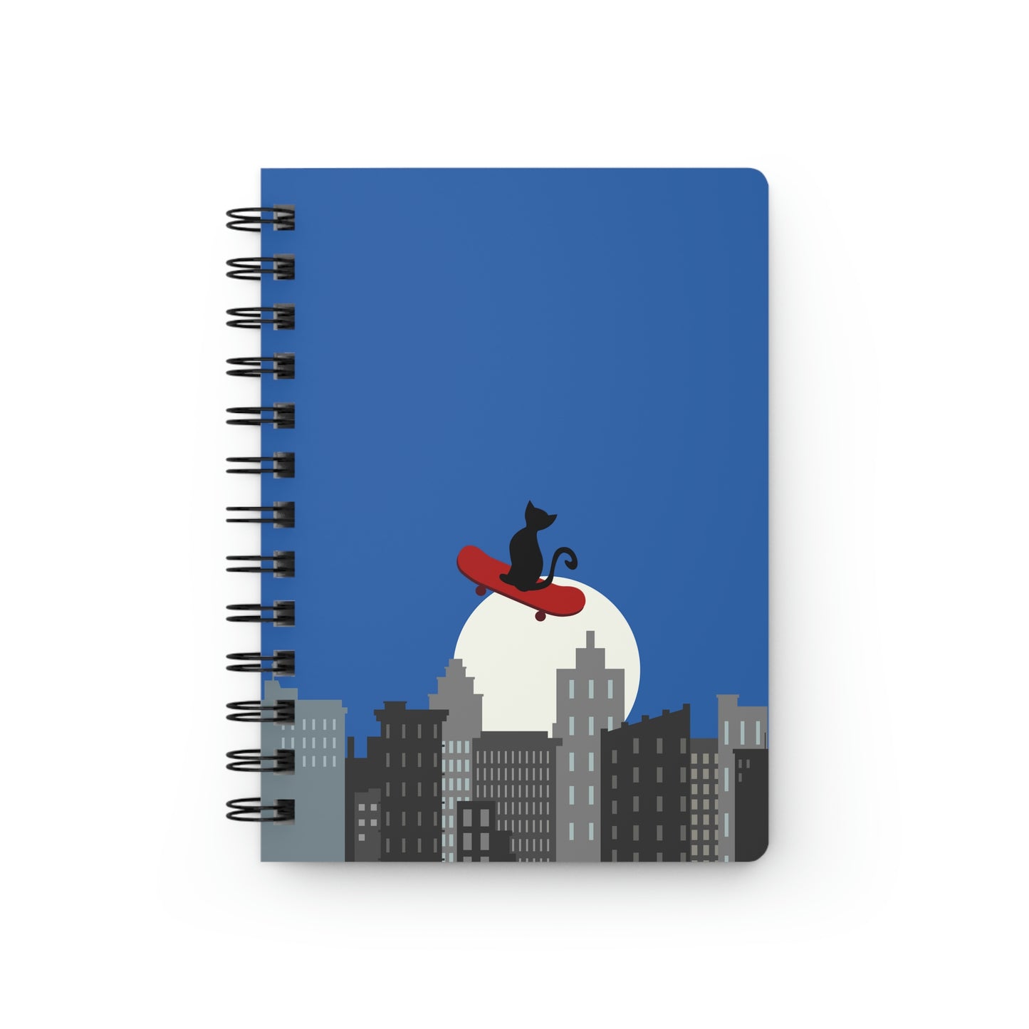 Black Cat on skateboard Spiral Bound Journal, cat traveler notebook, Cat Coworker Gift, cat lover gift, stray cat notebook, back to school