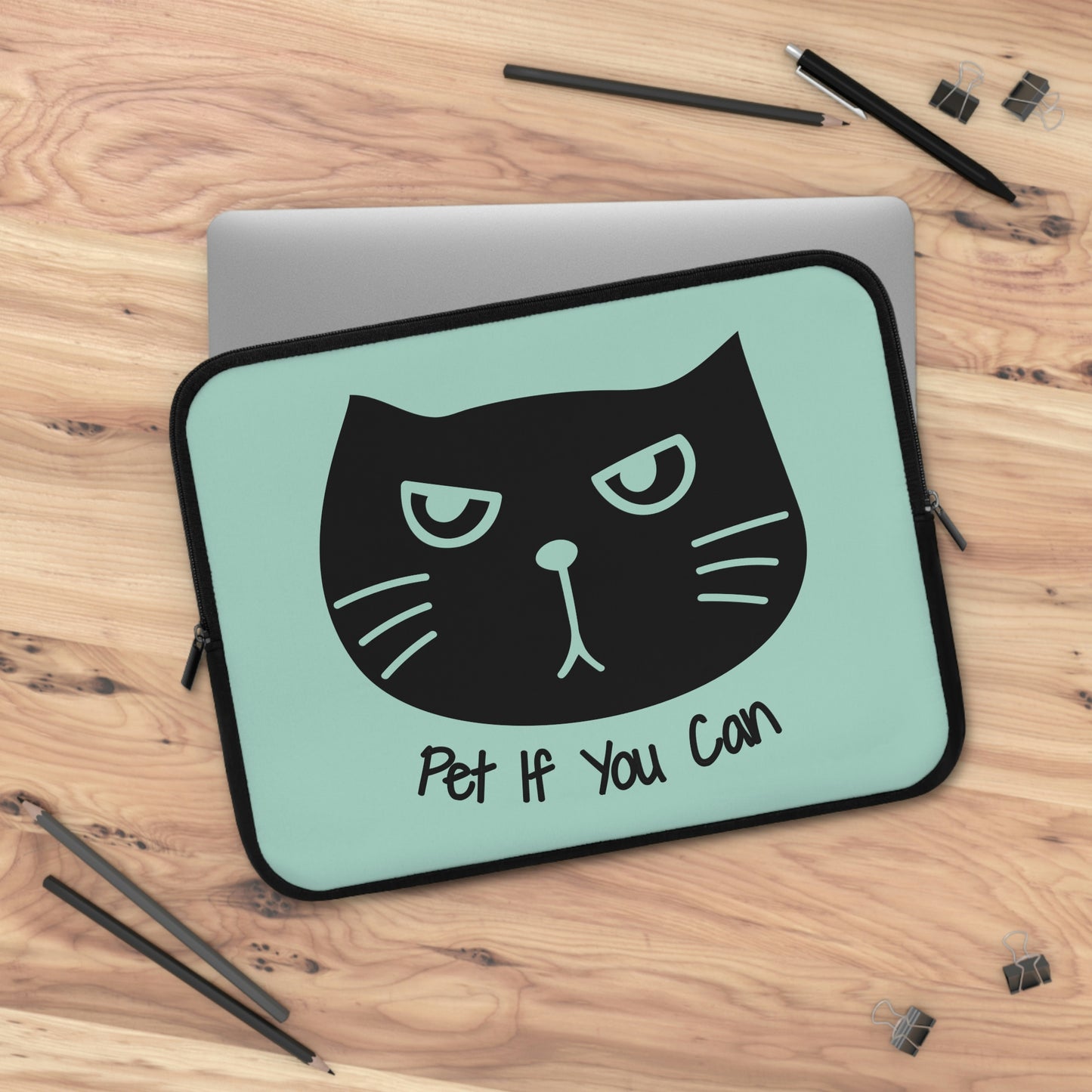 Black cat says Pet if you can Laptop Sleeve