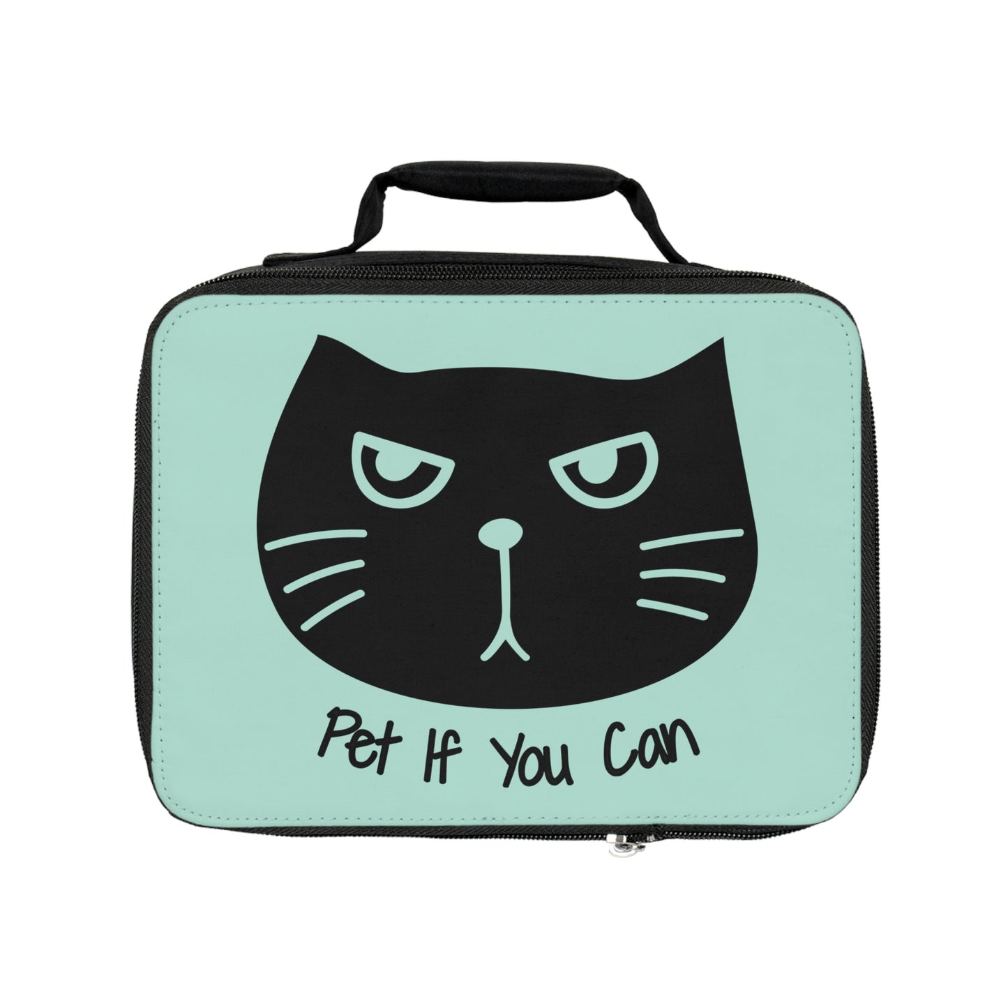 Funny cat lunch bag, cute kawaii cat lunch tote, Black cat says Pet if you can Lunch Bag