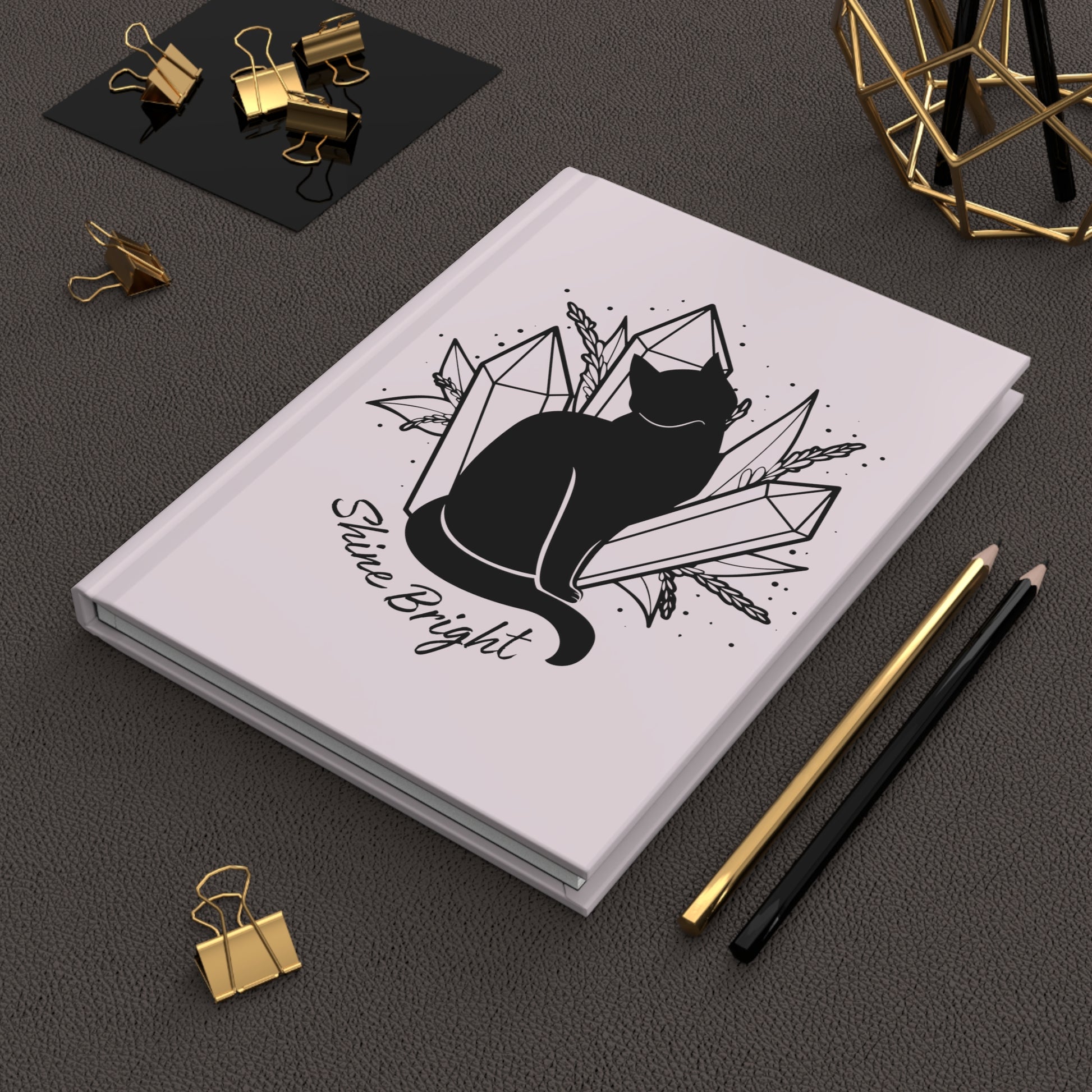 Crystals and Witchy Cat Hardcover Journal Matte, Magical black cat Familiar Notebook, Celestial Mystical Journal, Cute Whimsical Notebook