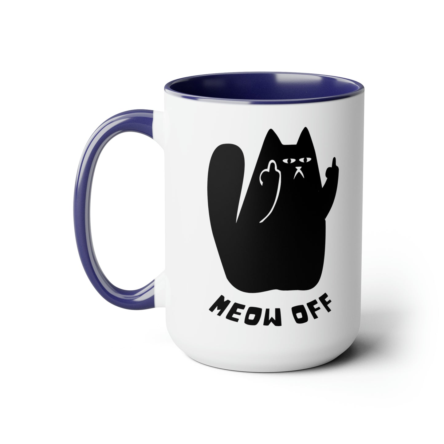 Black Cat pointing middle finger and says meow off Mug 15oz