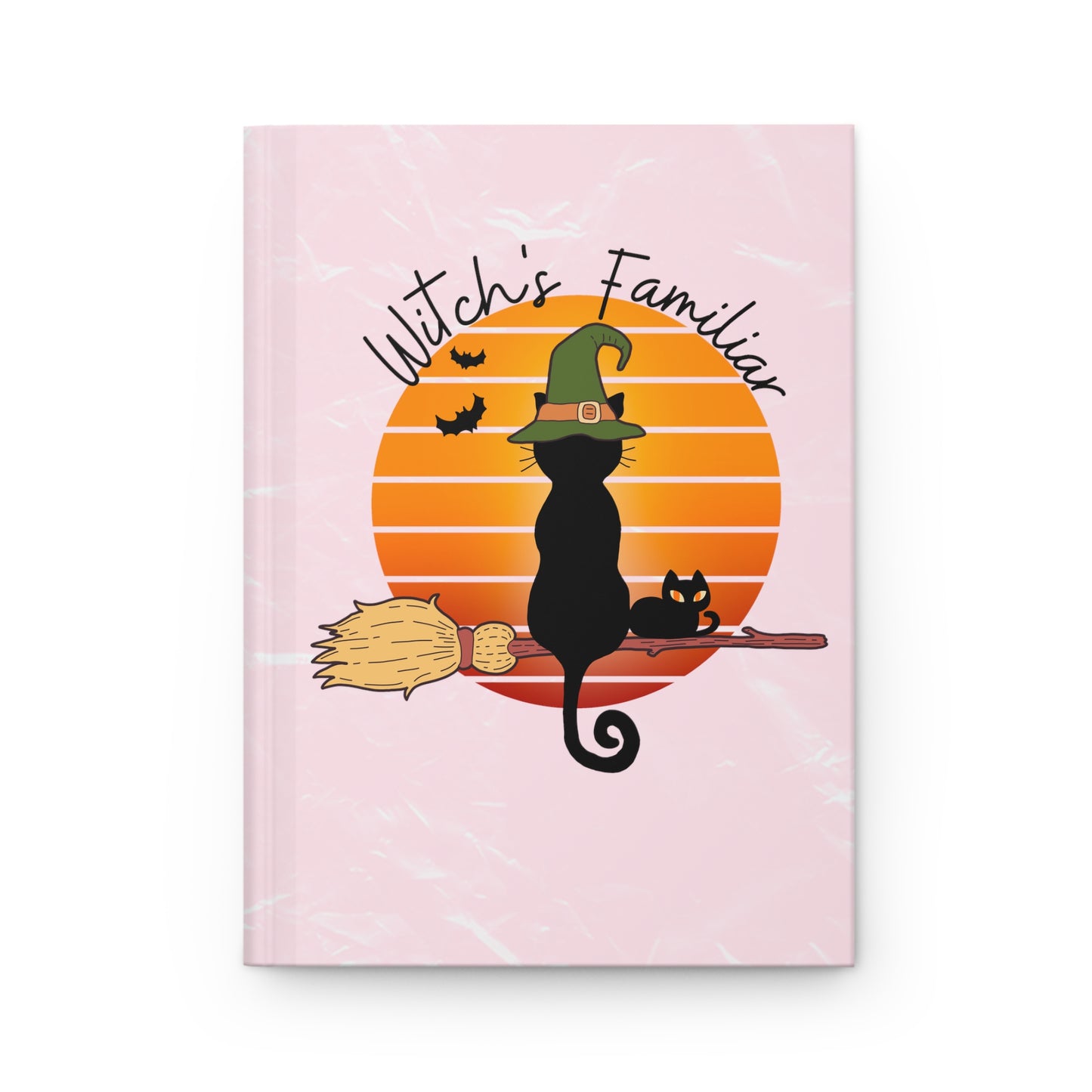 Witchy Cat Retro Vintage Sunset Hardcover Journal Matte, Black Cat Familiar Notebook, Spooky Season Journal, Cute Mystical magical Notebook