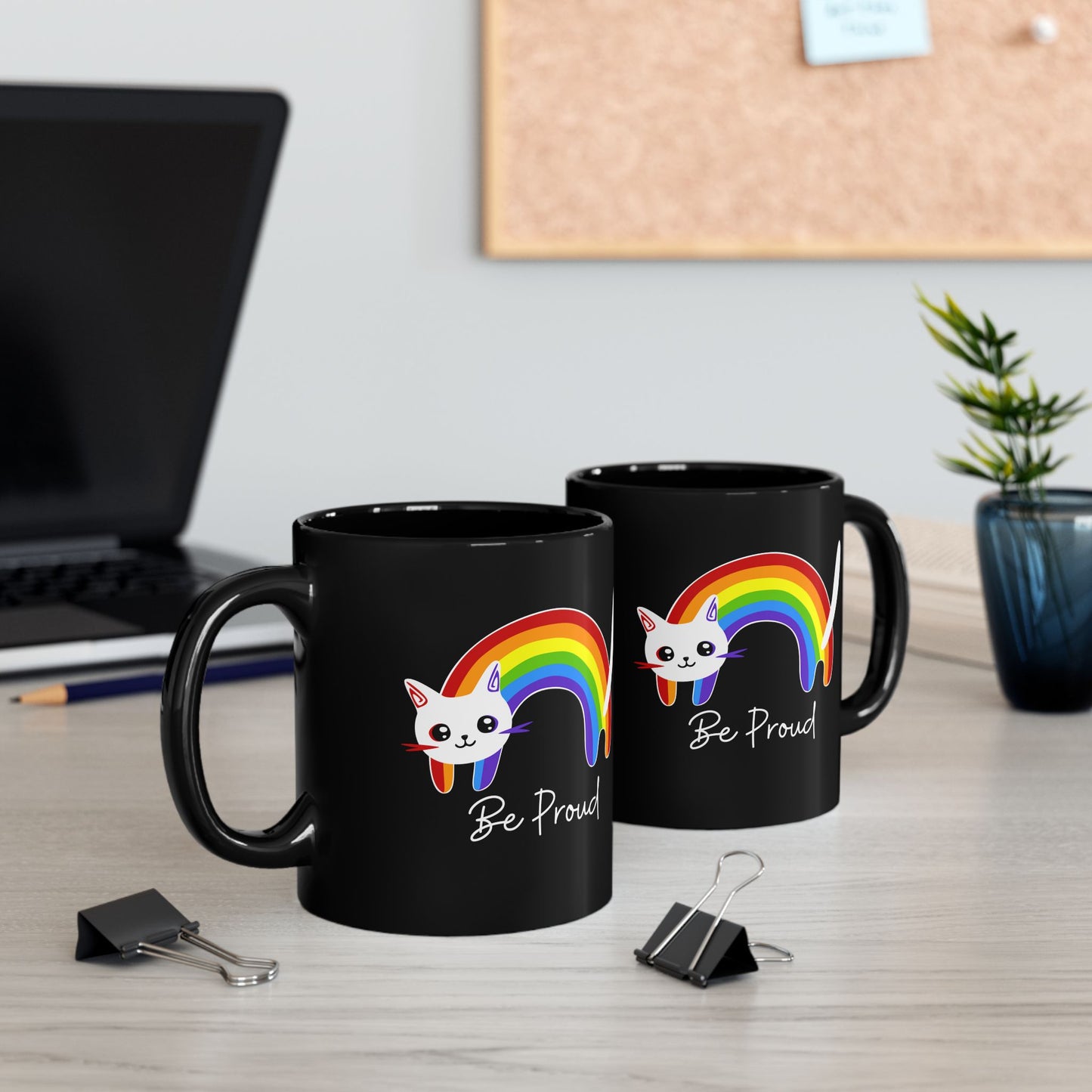 Rainbow Pride Cat 11oz Black Mug