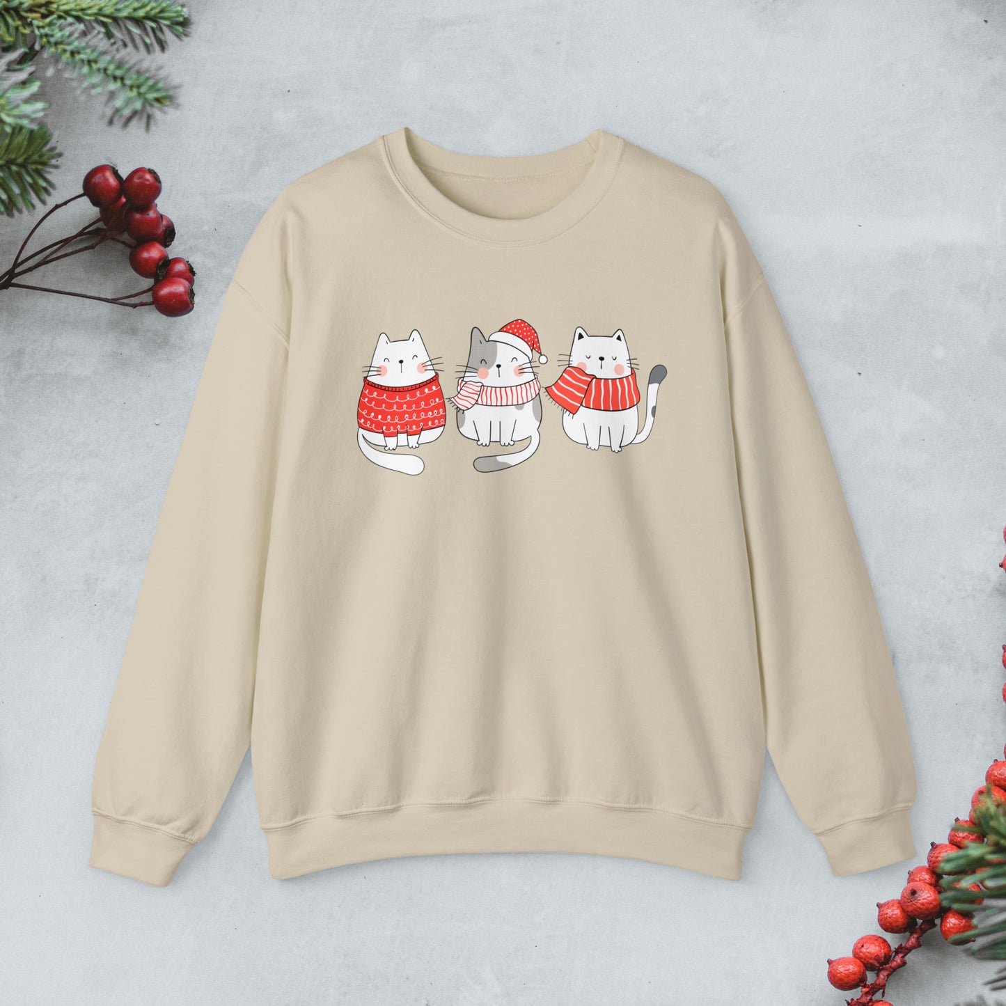 Cute cats Trio Christmas Sweatshirt, Kawaii cats xmas Pullover, Funny cat Merry Christmas crewneck sweater, cat cozy jumper, cat lover gift