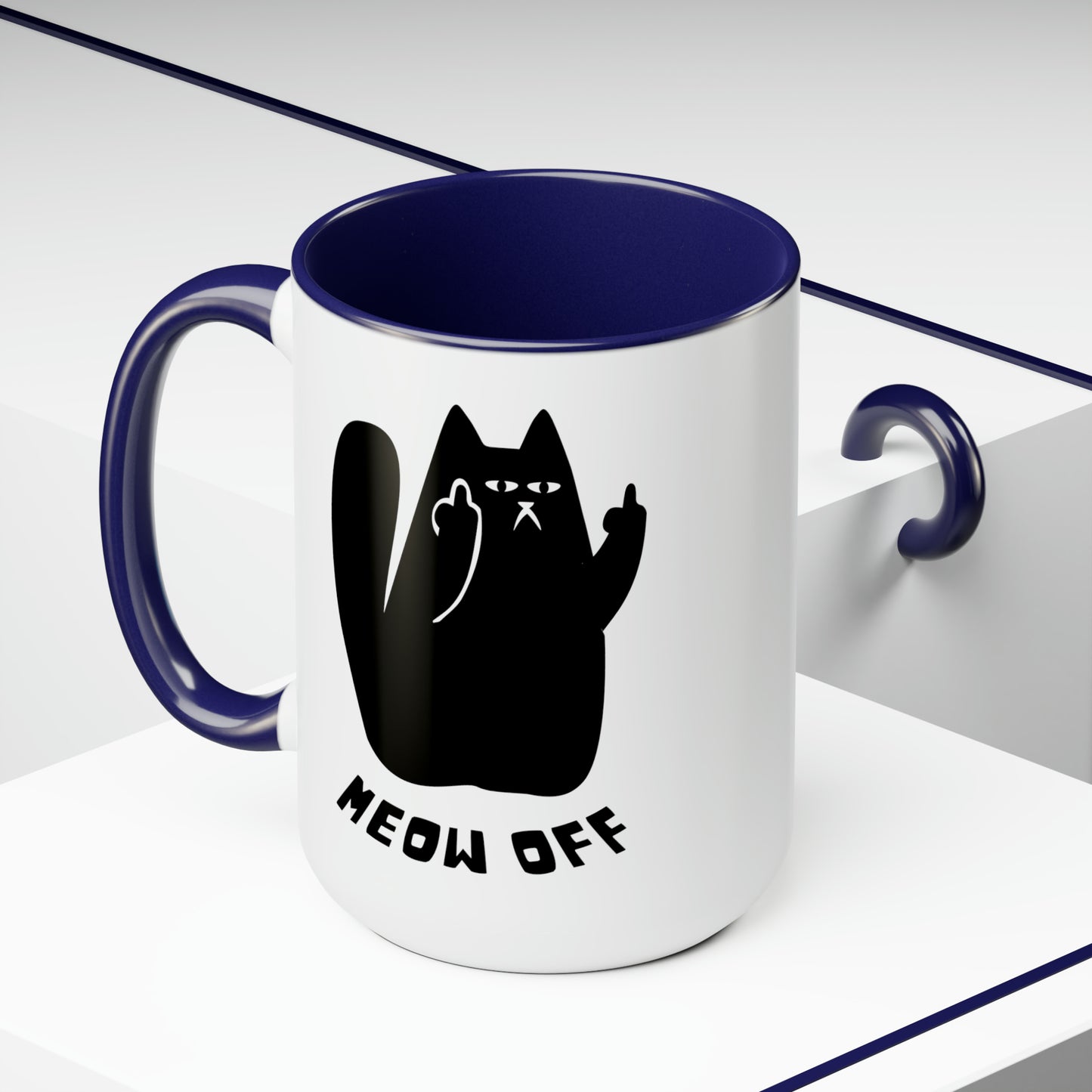 Black Cat pointing middle finger and says meow off Mug 15oz