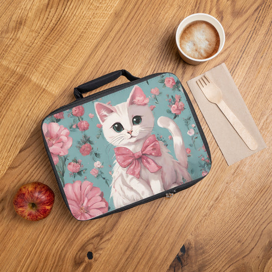 Floral cat lunch bag, Cute cat lunch tote, Cozy flowers victorian picnic bag, cat lover gift, vintage cottagecore aesthetic, back to school