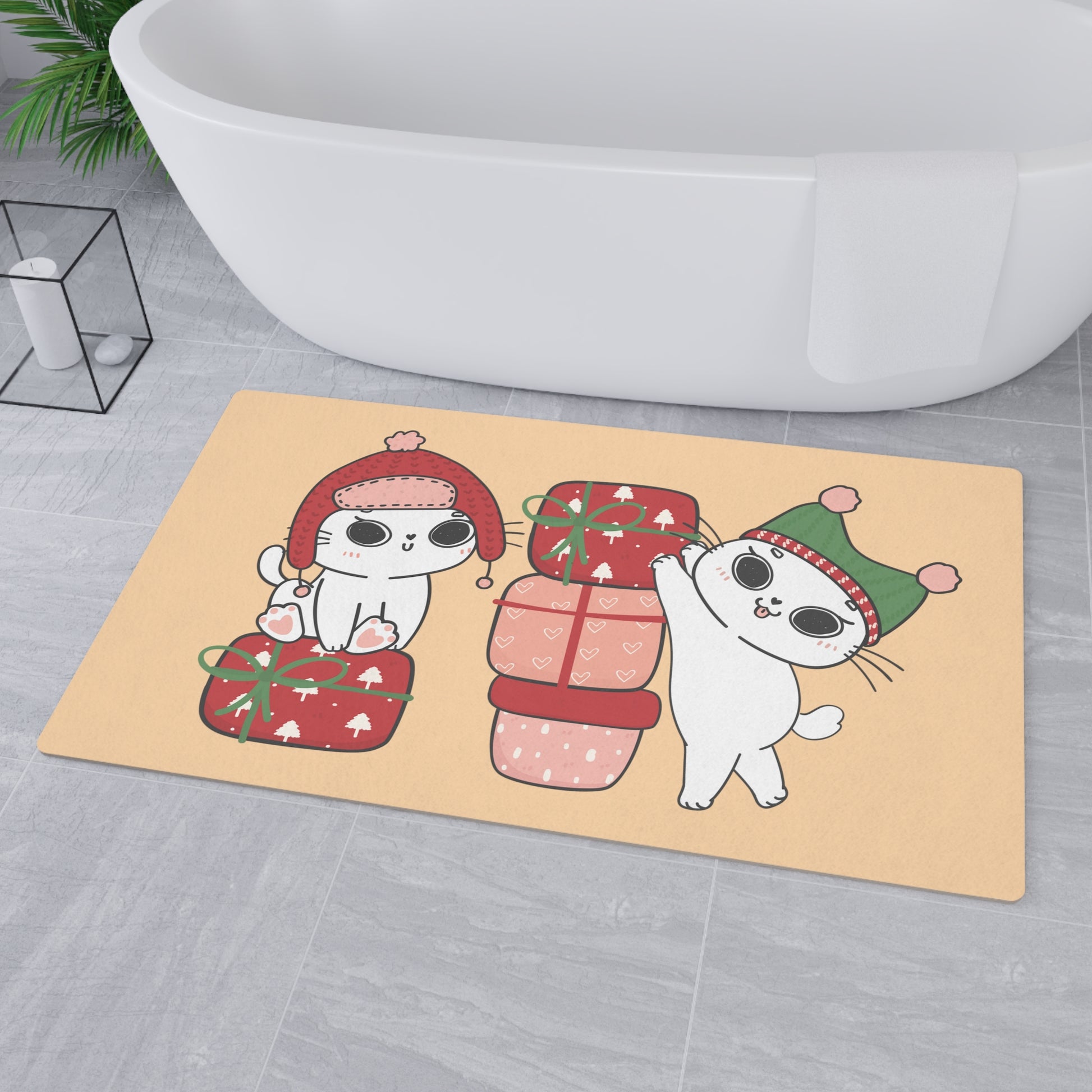 Cute cats Christmas Floor mat, Kawaii cats Merry xmas flooring mat, Cozy cats Christmas doormat, Christmas home decor, Christmas room decor