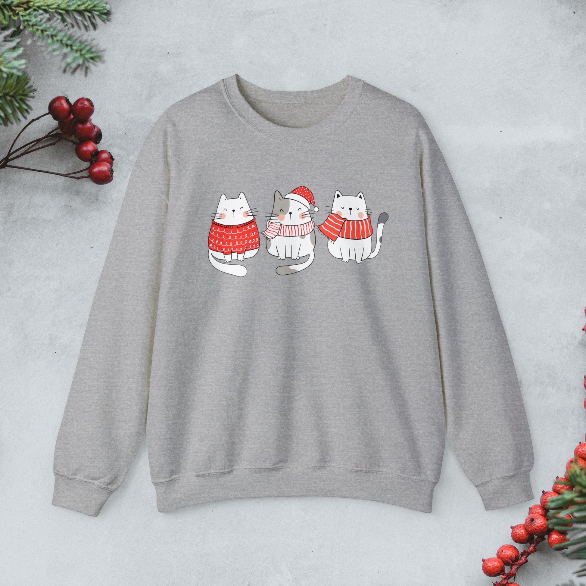 Cute cats Trio Christmas Sweatshirt, Kawaii cats xmas Pullover, Funny cat Merry Christmas crewneck sweater, cat cozy jumper, cat lover gift