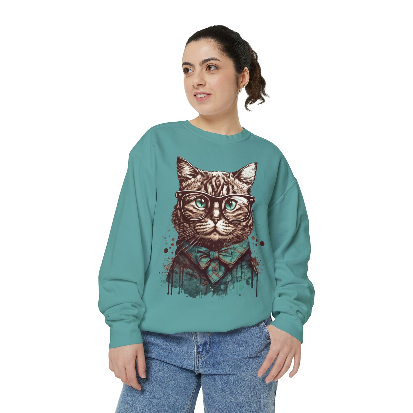 Nerdy Cat Garment-Dyed Sweatshirt