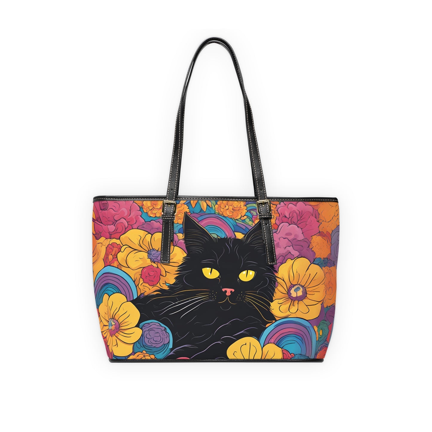 Floral Black Cat Shoulder Bag