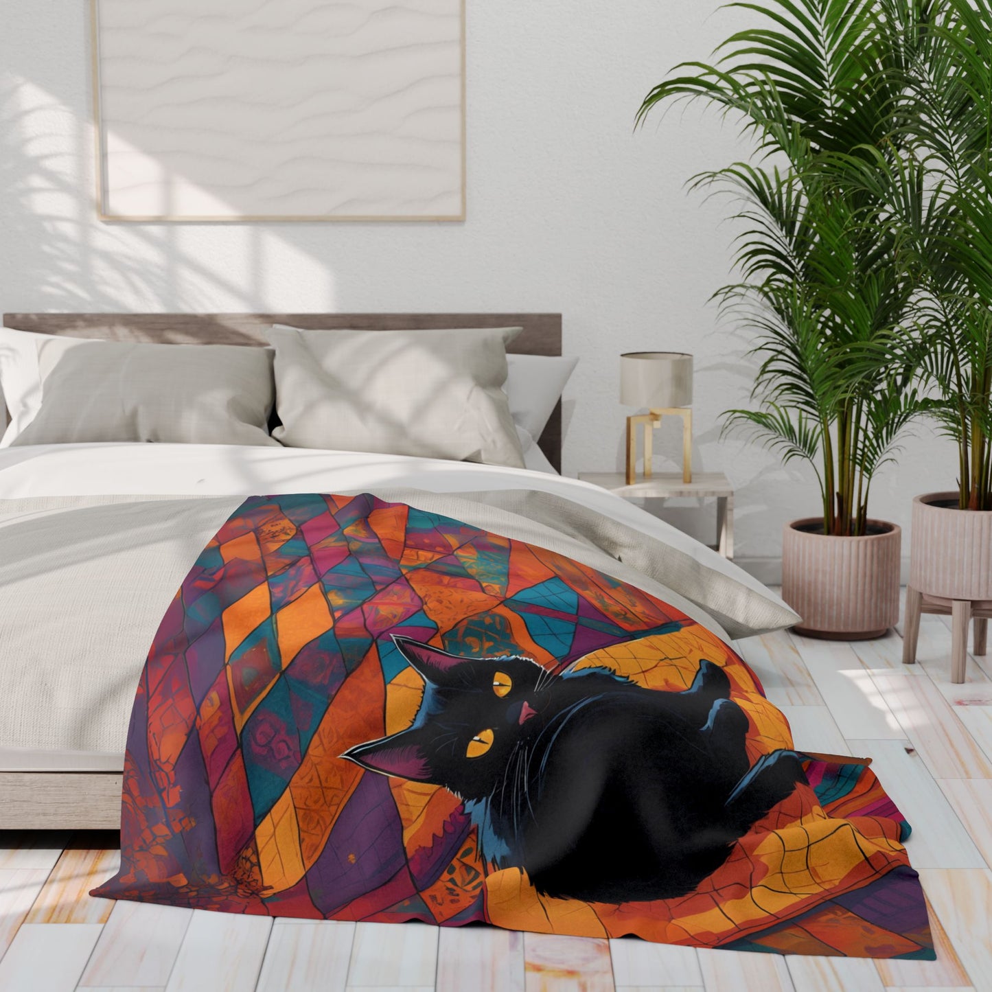 Stained Glass Black Cat Arctic Fleece Blanket