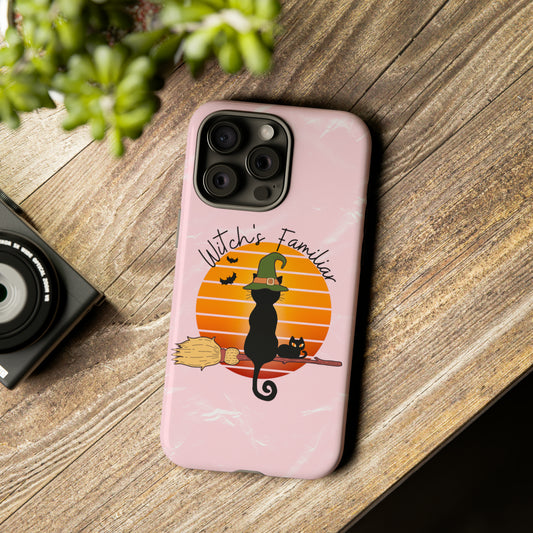 Witchy Cat Retro Vintage Sunset Tough Cases, Black Cat Familiar Phone Case, Spooky Season Tough Cases, Cute Mystical magical Iphone Case