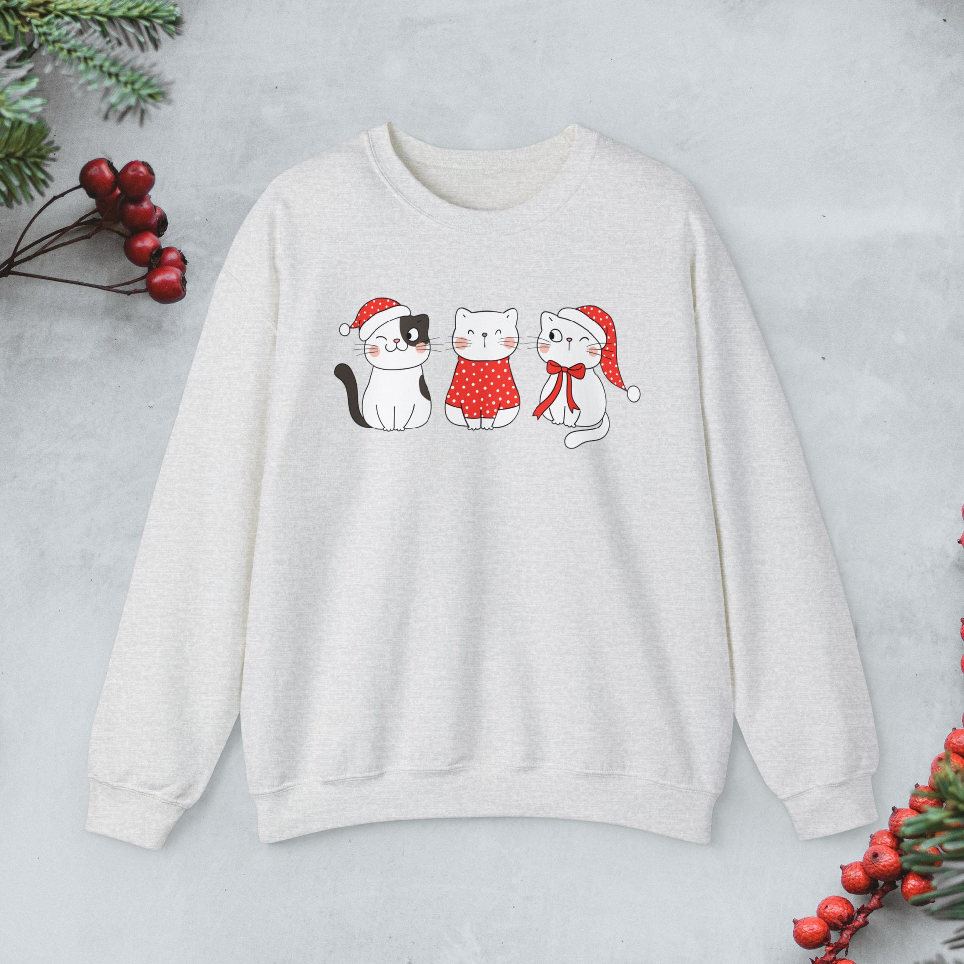 Cute Cats Christmas crewneck Sweatshirt, Kawaii cats xmas Pullover, Funny cats Merry Christmas sweater, Cute cat cozy jumper, cat lover gift