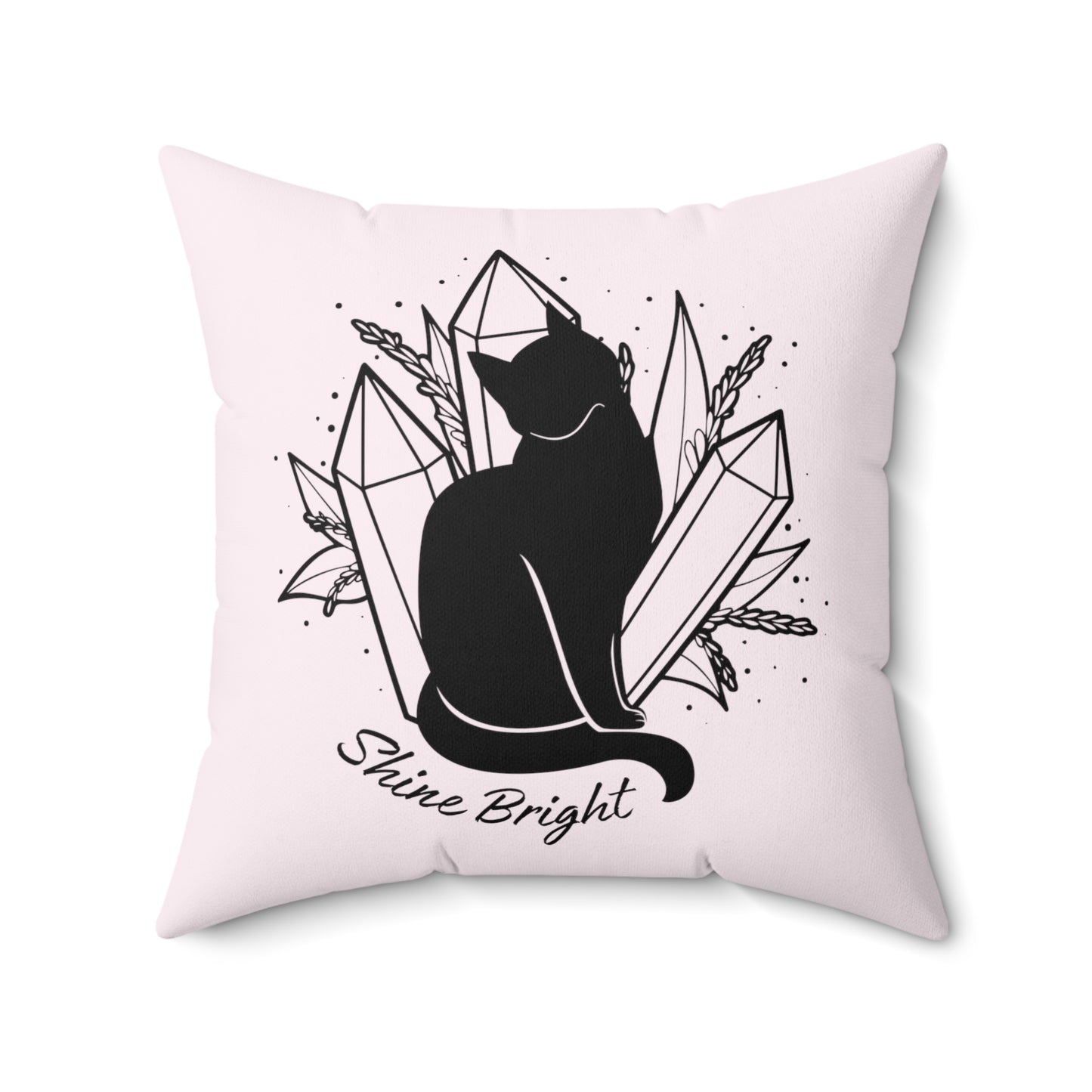 Witchy Crystals and Cat Square Pillow, Cute Black Cat Familiar Pillow, Whimsical cushion, Celestial home decor, Mystical Magical pillow