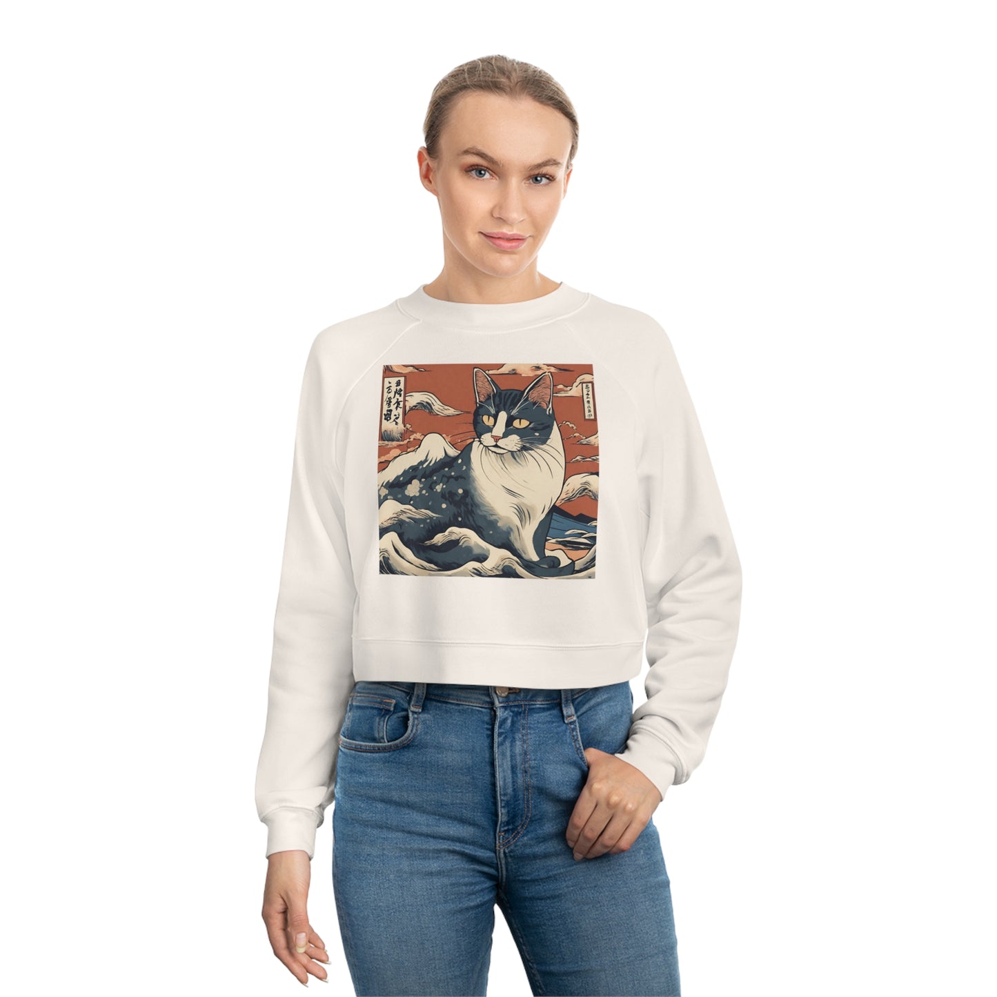 The Great Wave Cat Women's Cropped Fleece Pullover