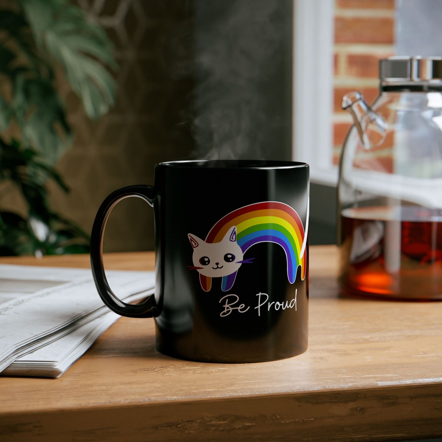 Rainbow Pride Cat 11oz Black Mug