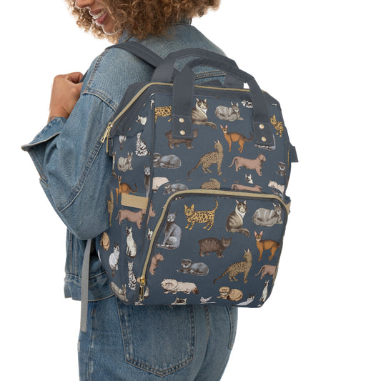 Cats Breeds Pattern Blue Large Capacity Backpack