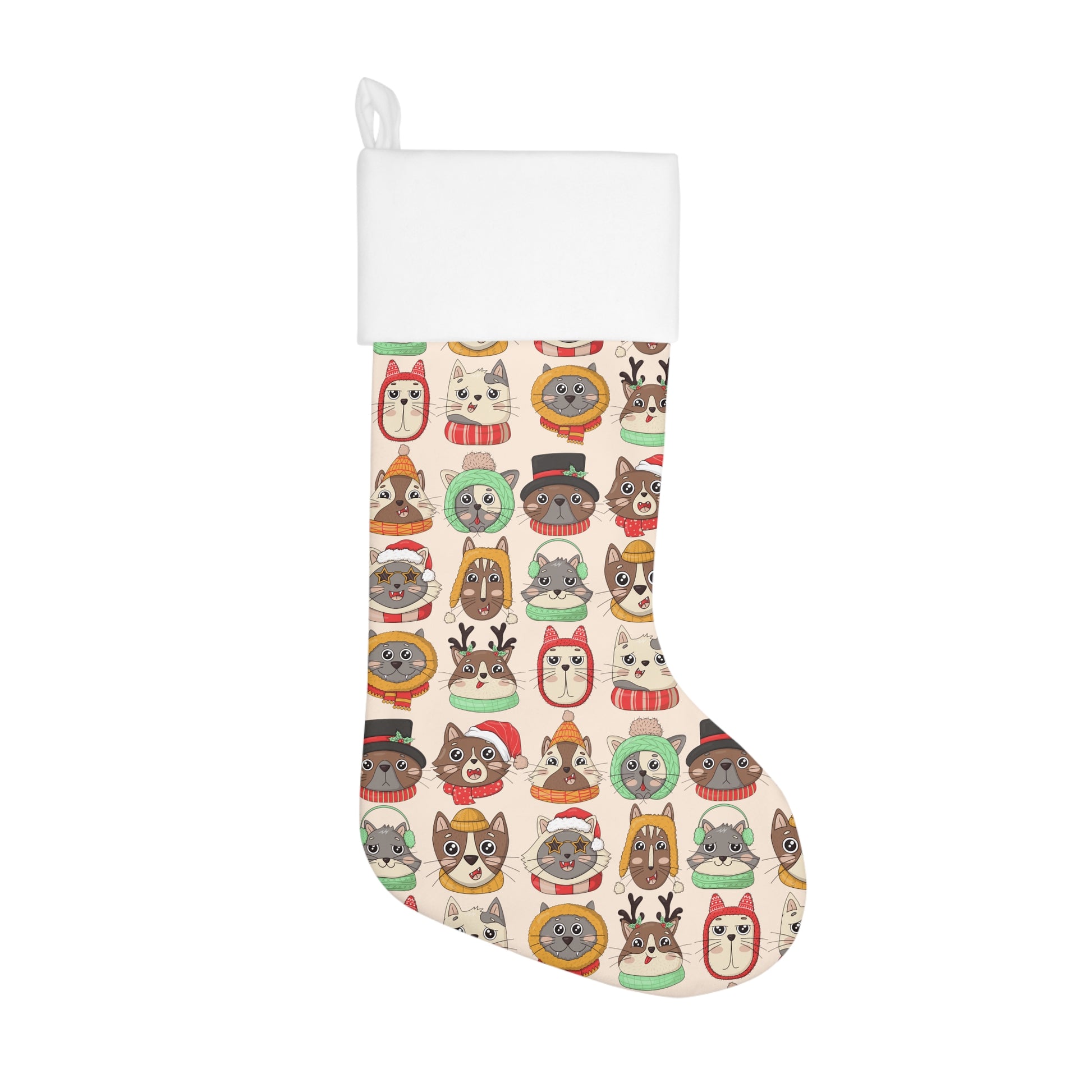 Cats Merry Xmas pattern Santa Stocking, Cute cats with red Santa's hat Christmas Holiday Stocking, Funny Cats Merry Christmas decoration