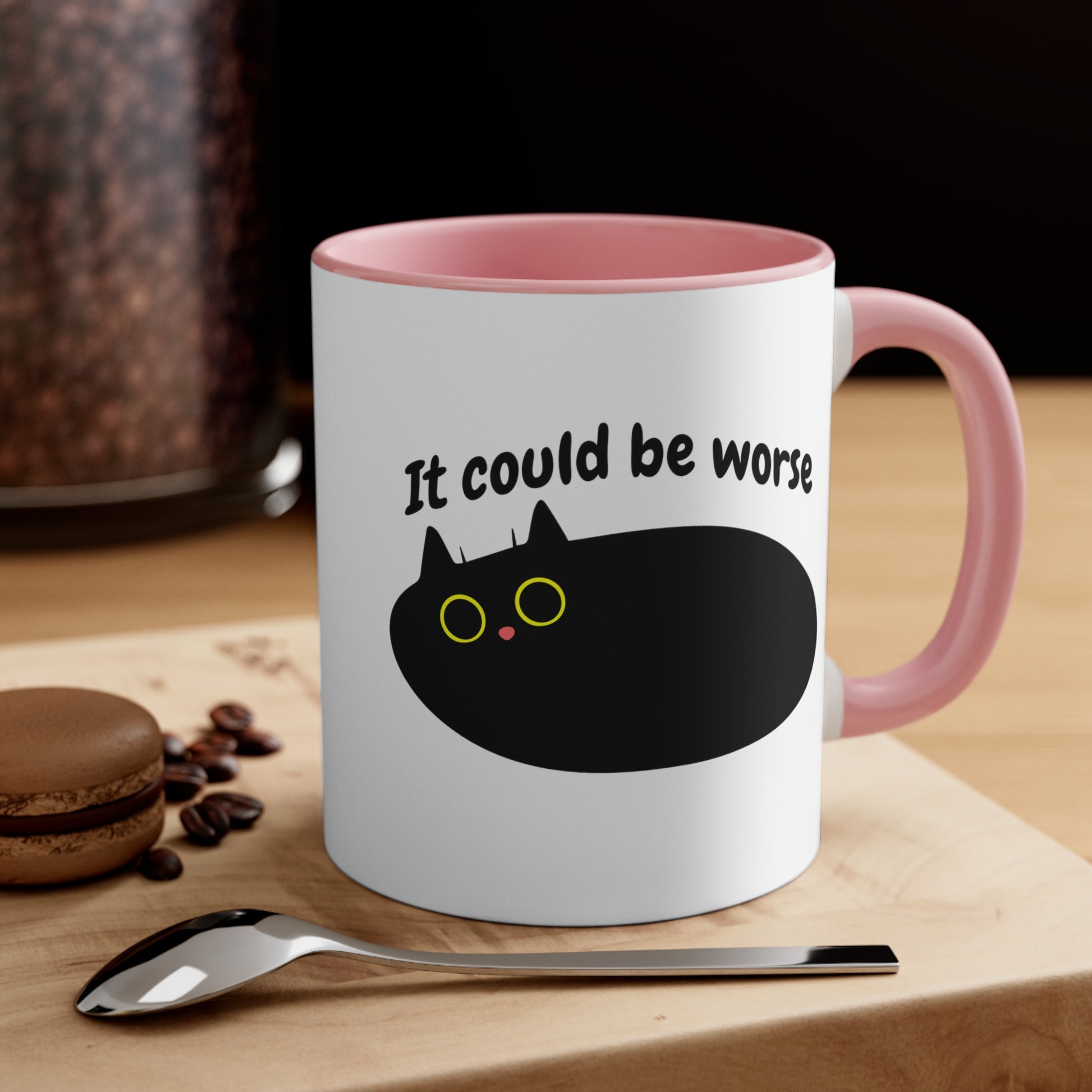 Black cat Accent Coffee Mug, 11oz funny cat quote mug, sarcastic cat cup, optimistic mug, cat lover gift, good vibes cat mug, cat owner gift