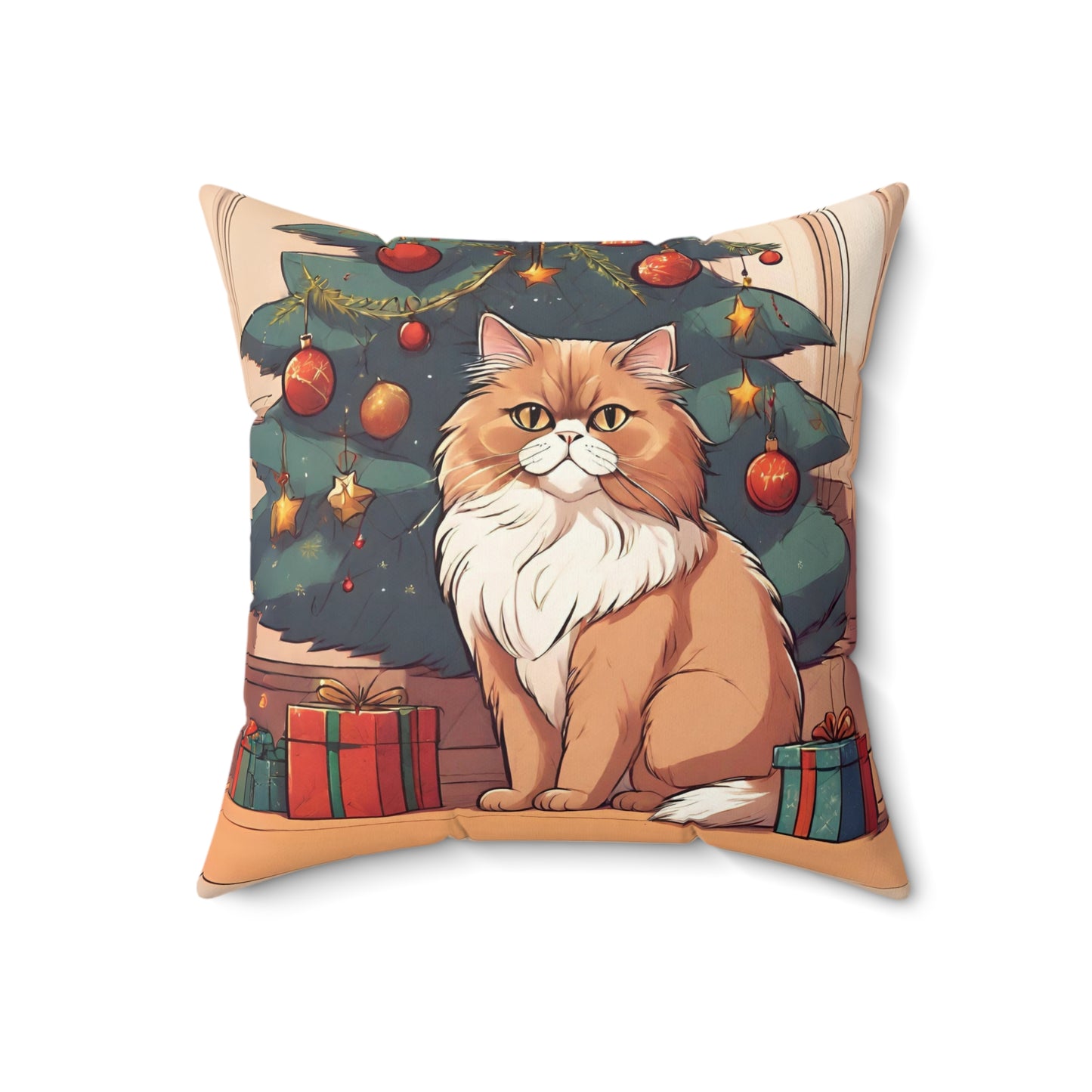 Ginger Persian Cat Christmas Pillow