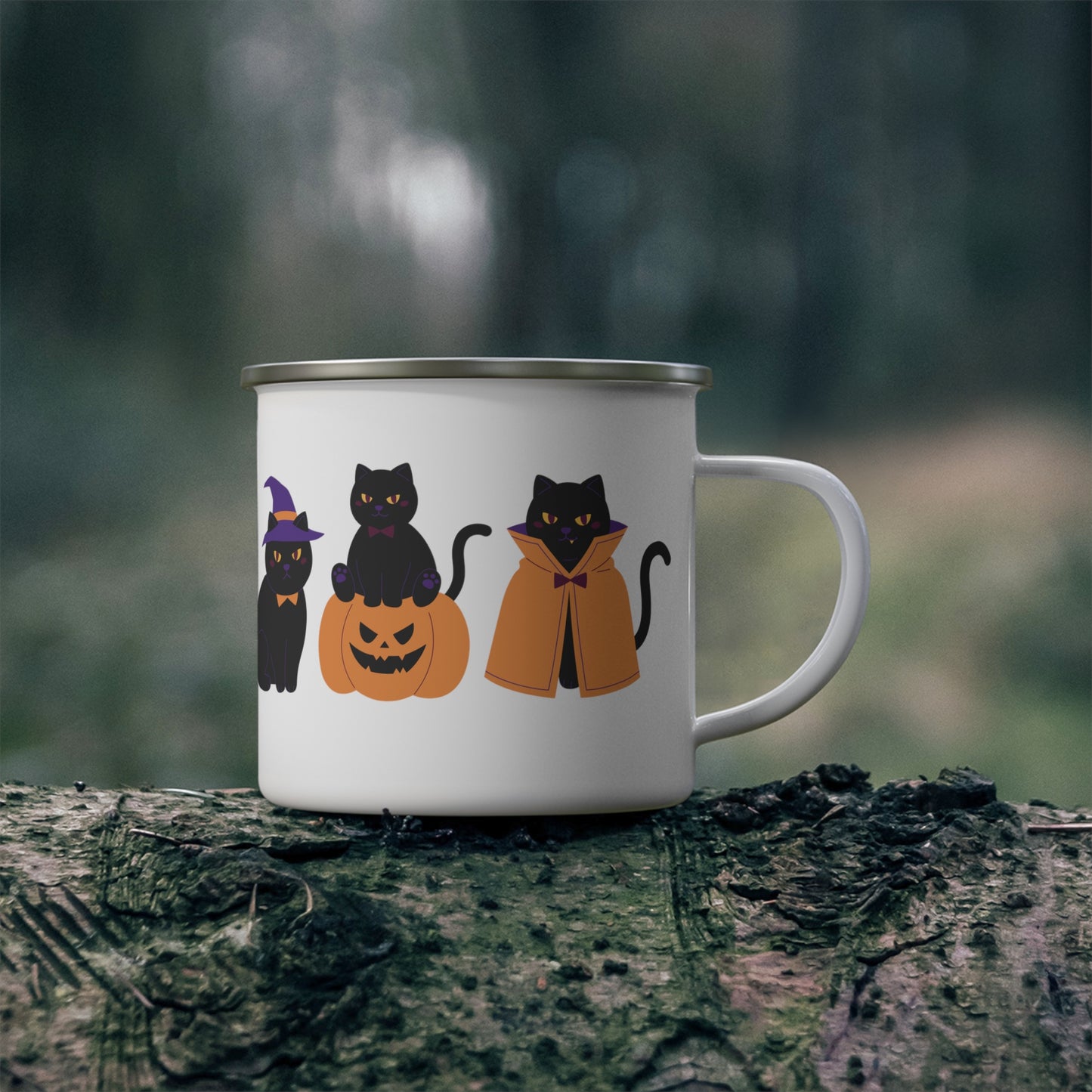 Witchy Black Cats Halloween Enamel Camping Mug