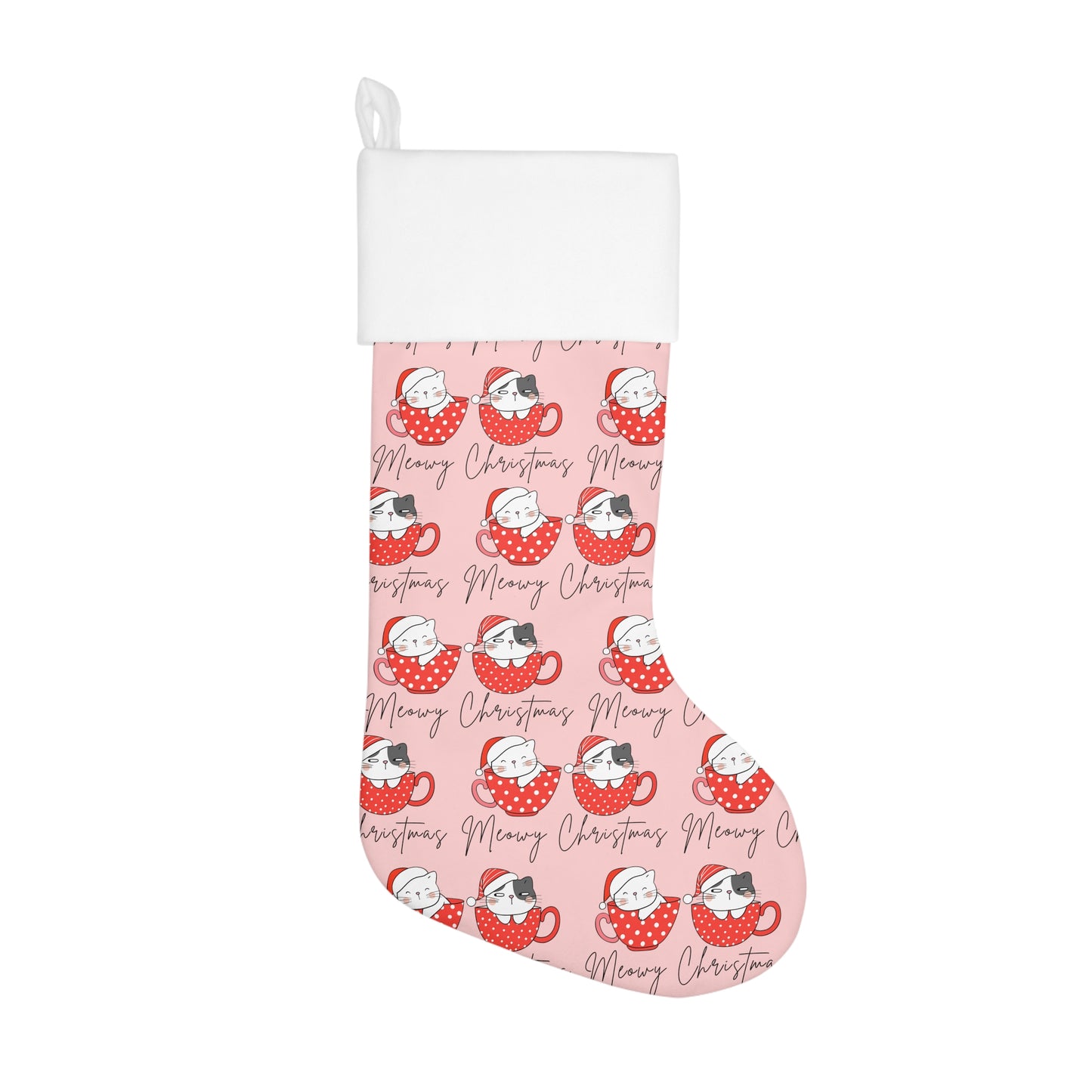 Cute Cats Merry Xmas pattern Stocking, Kawaii cats with red Santa's hat Christmas Holiday Stocking, Funny Cats Merry Christmas decoration