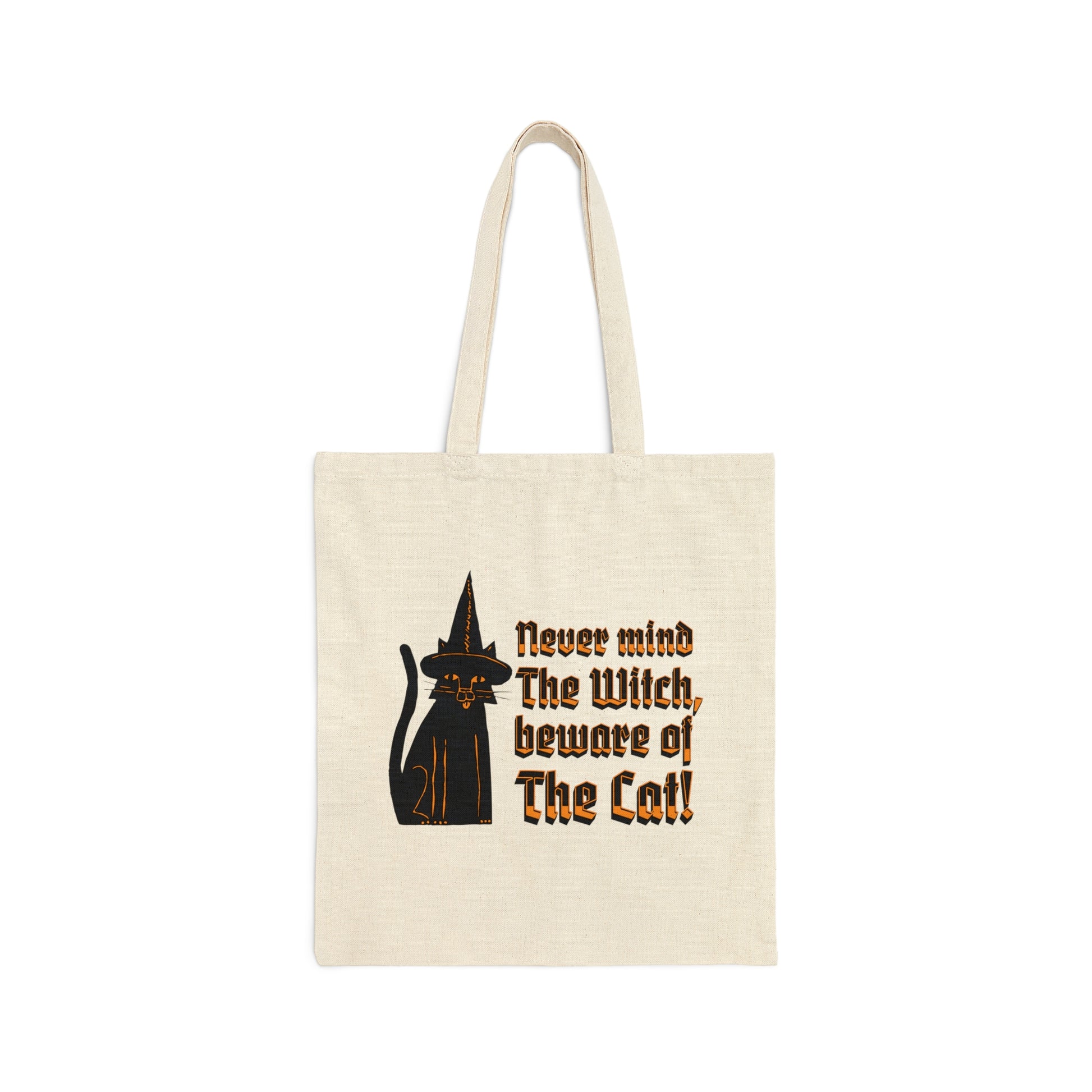 Witch black cat Canvas Tote Bag, cat mom magical shoulder bag, mystical gothic grocery bag, cat familiar reusable tote, vintage shopping bag