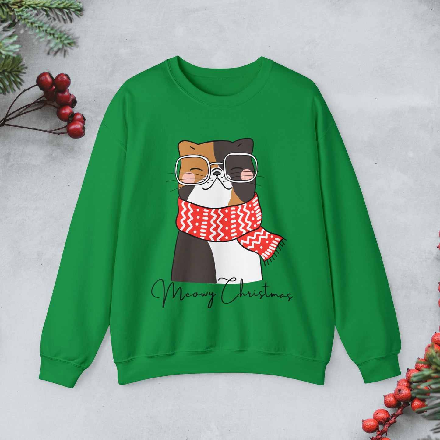 Nerdy Cat Christmas Sweatshirt, Cute cat xmas Pullover, Funny cat Merry Christmas crewneck sweater, cat cozy jumper, Geeky cat lover gift