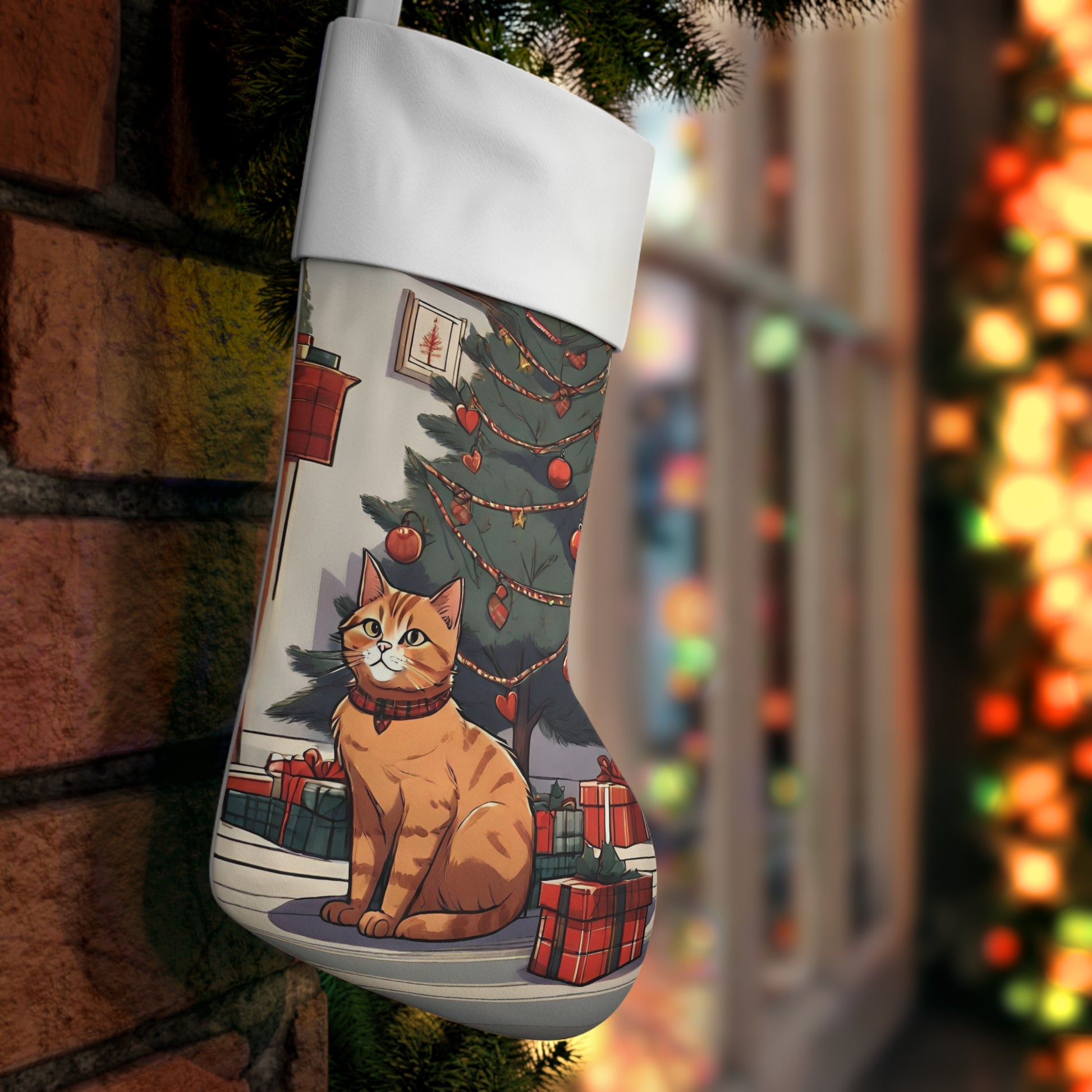 Ginger Cat Christmas Holiday Stocking, Cute cat xmas Stocking, Ginger cat festive christmas decoration, cozy ginger cat Christmas decor