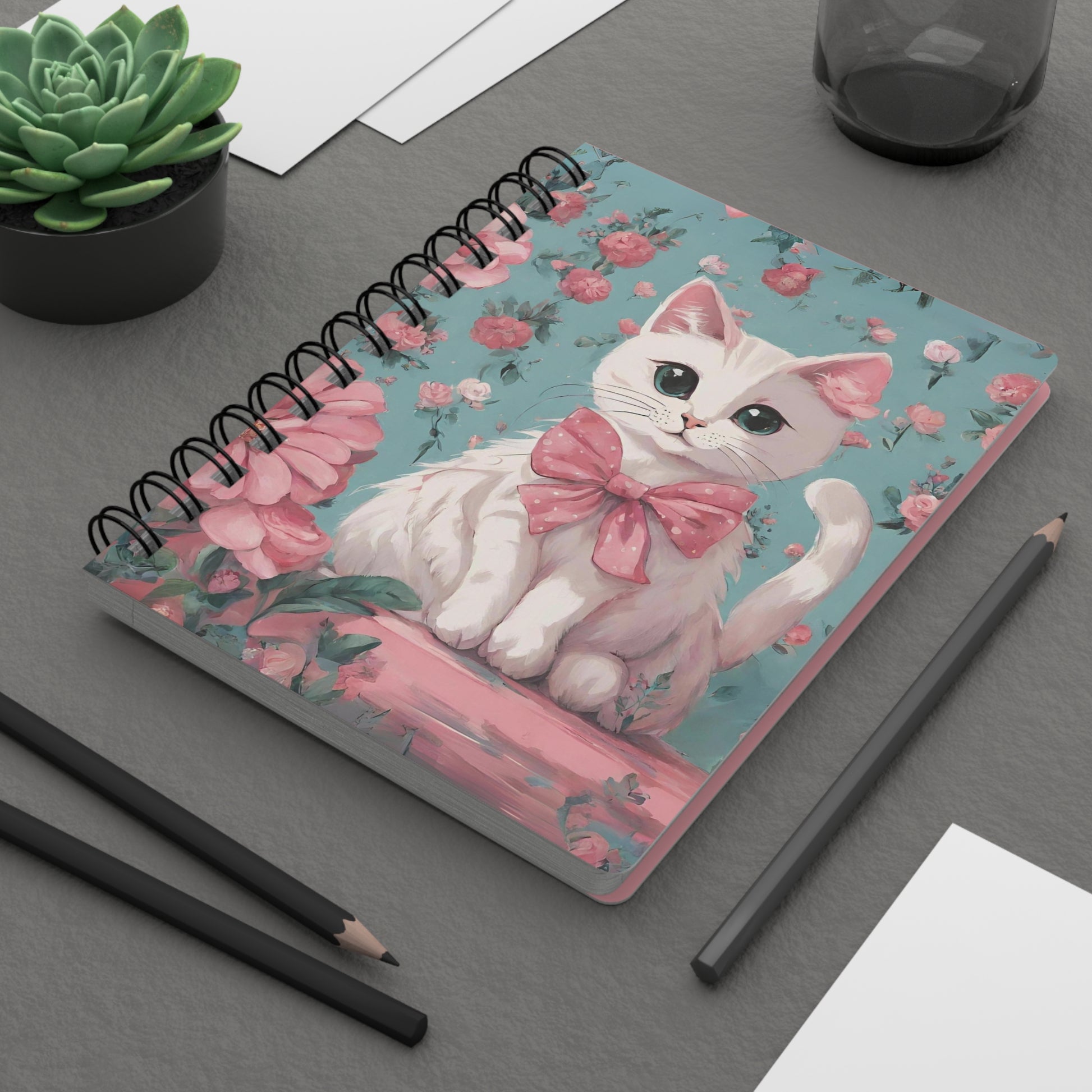 Floral Cat Spiral Journal, Cat Victorian vintage Notebook, Cute Cottagecore aesthetic Journal, Cat lover gift, Kawaii Back to school gift
