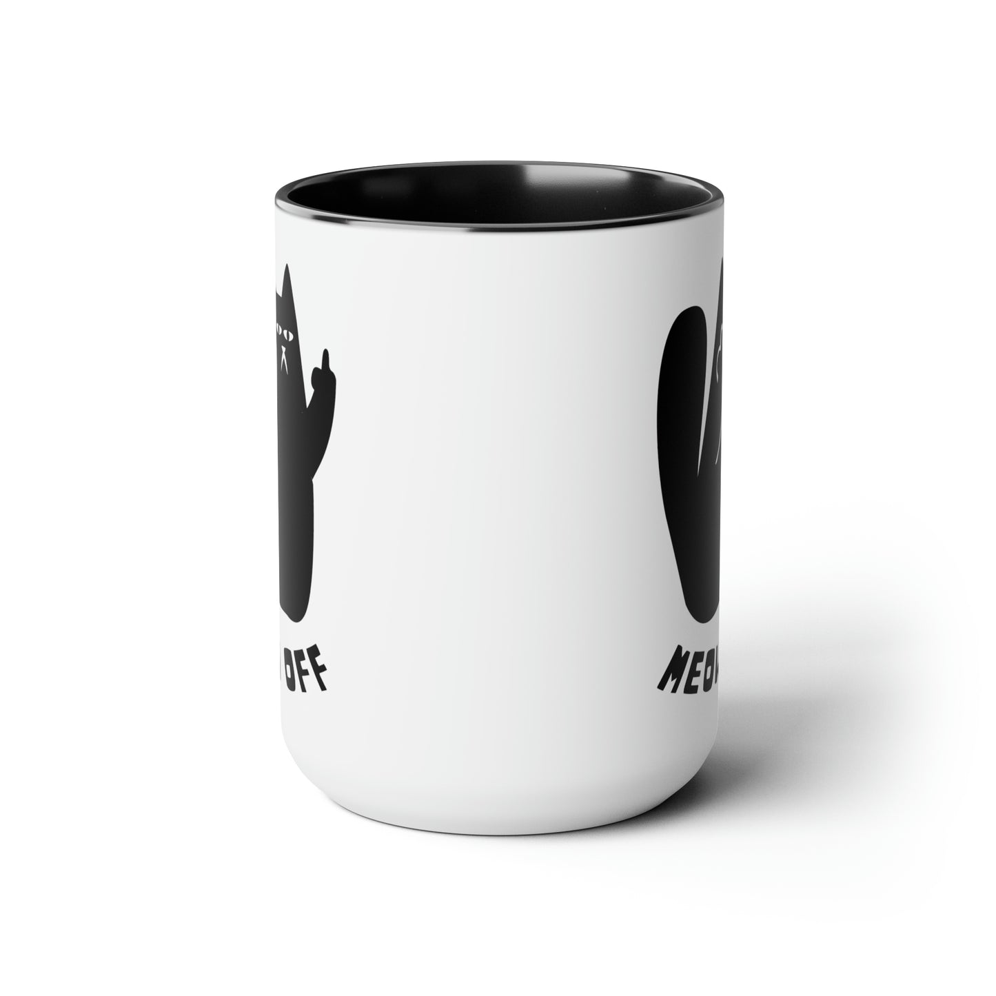 Black Cat pointing middle finger and says meow off Mug 15oz