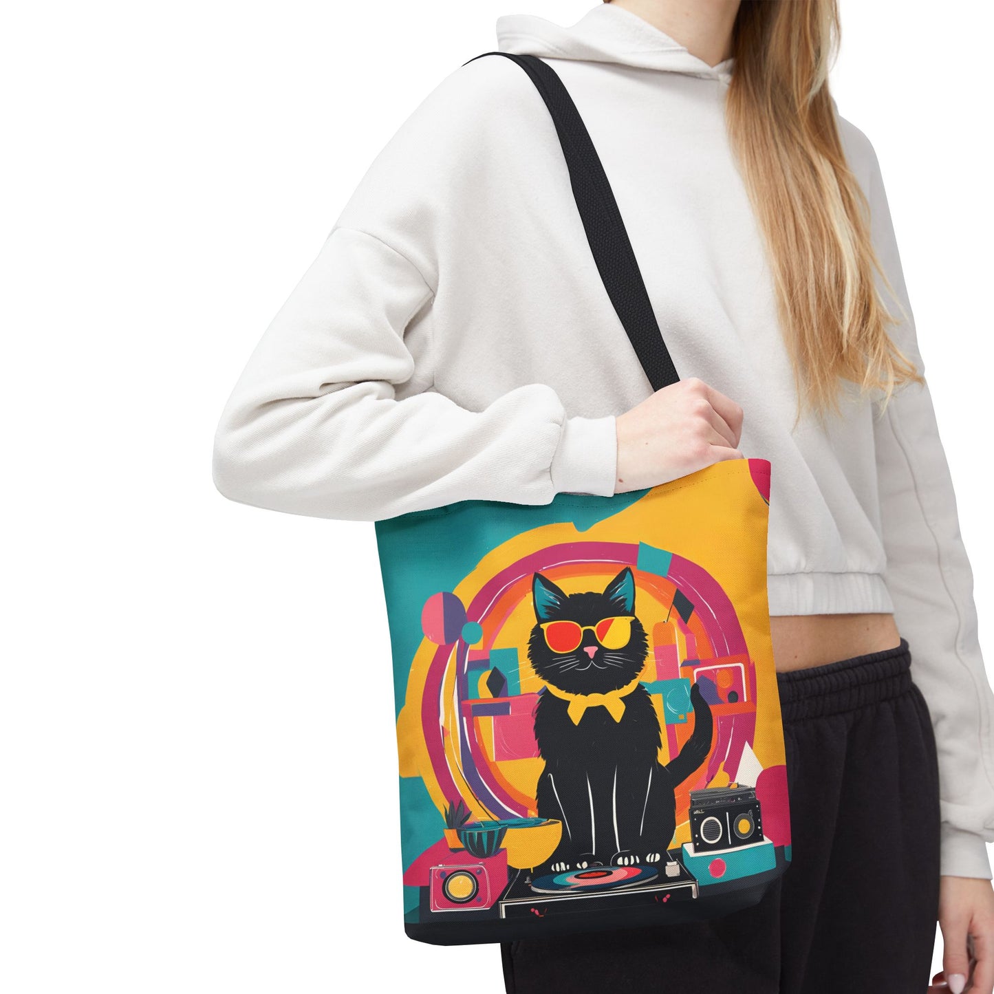 Black Cat DJ Canvas Tote Bag