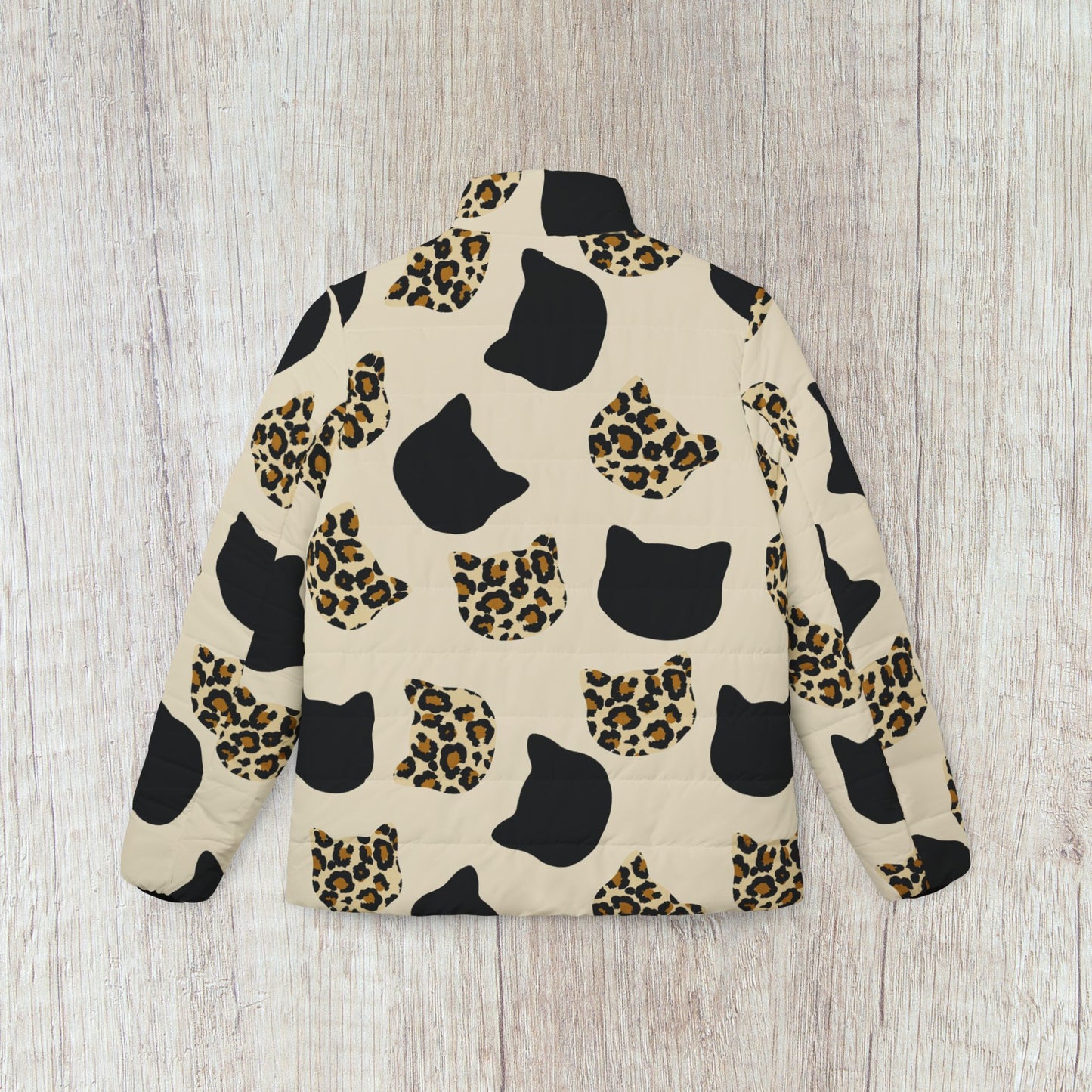 Cat Heads and Leopard Print Puffer Jacket