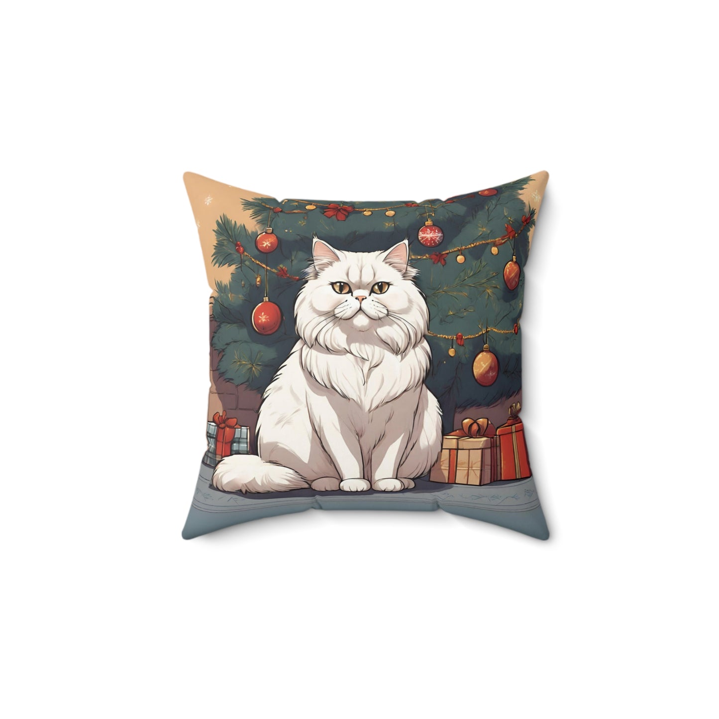 White Persian Cat Christmas Pillow