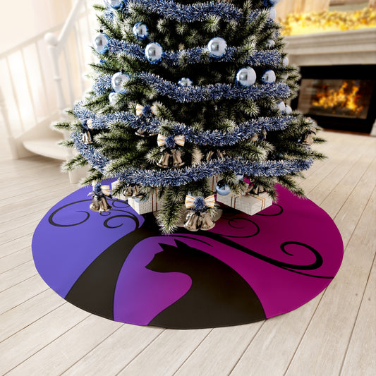 Black Cat Christmas tree skirt, magical Round Tree Skirt, gothic magical gift, witchy mystic Cat Christmas Décor Round Tree Skirt