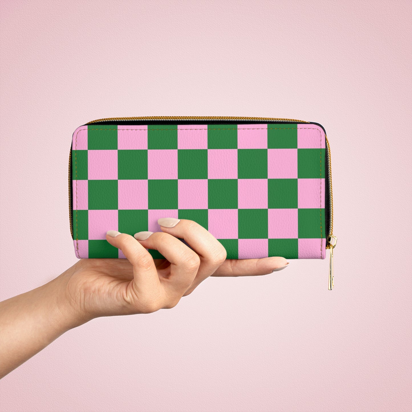 Checkered Funny Cat Zipper Wallet