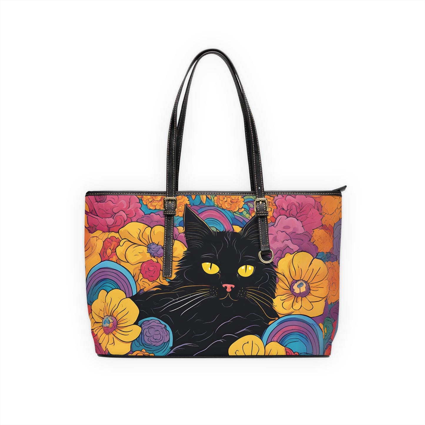 Floral Black Cat Shoulder Bag