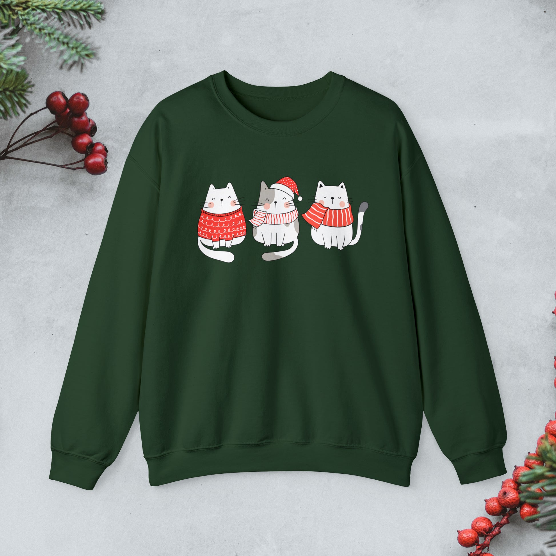 Cute cats Trio Christmas Sweatshirt, Kawaii cats xmas Pullover, Funny cat Merry Christmas crewneck sweater, cat cozy jumper, cat lover gift